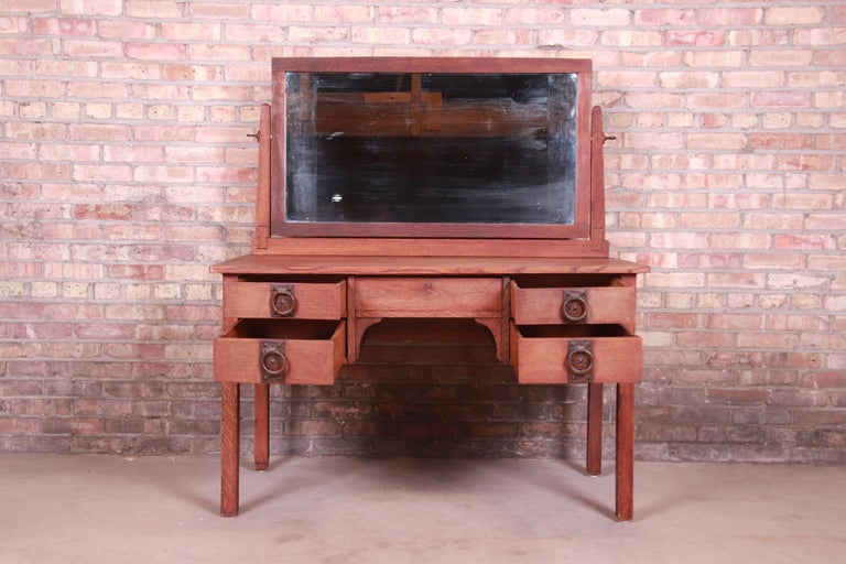 Signed Gustav Stickley Mission Oak Arts and Crafts Dressing Table