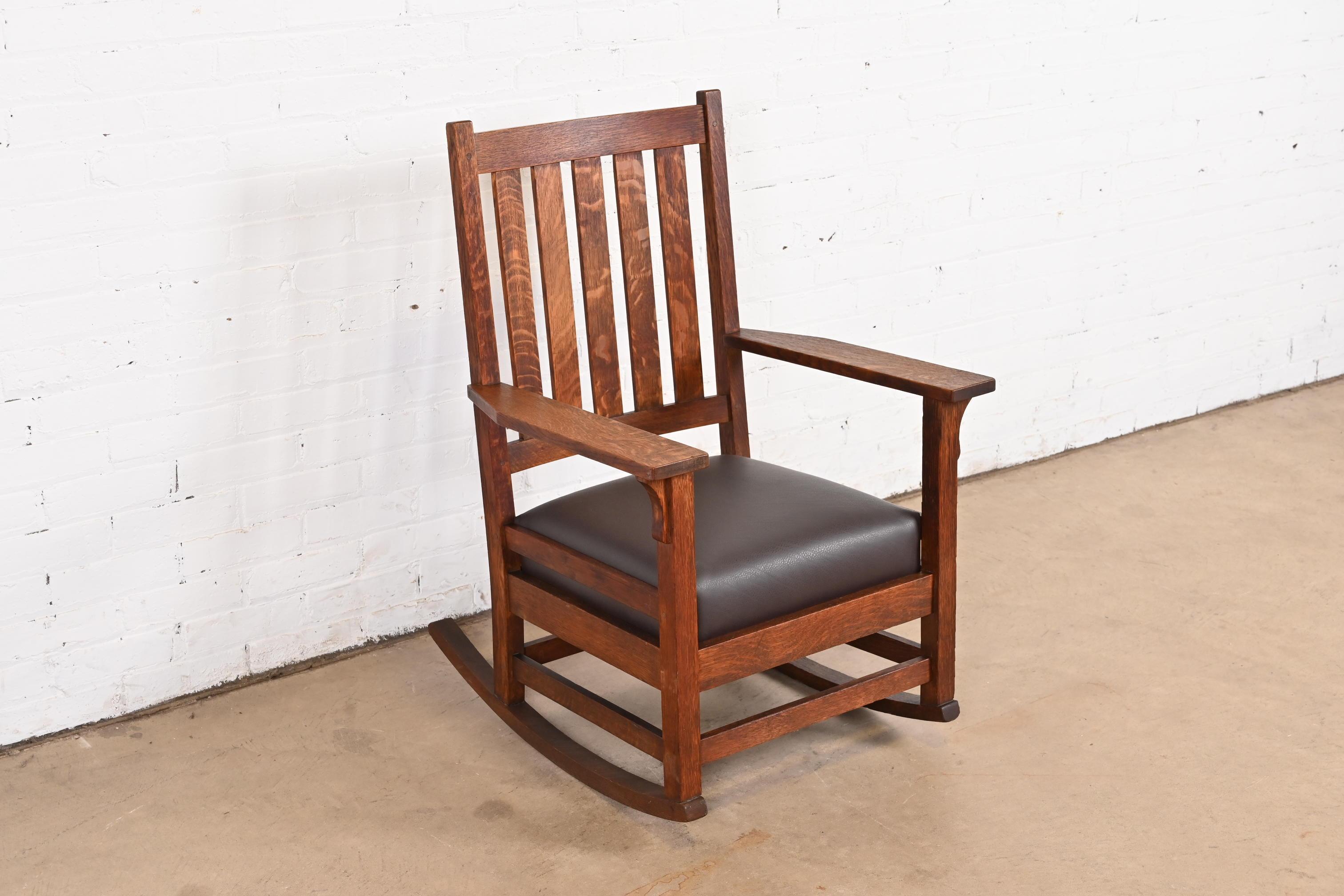 20th Century Signed Gustav Stickley Mission Oak Arts & Crafts Rocking Chair, Circa 1900
