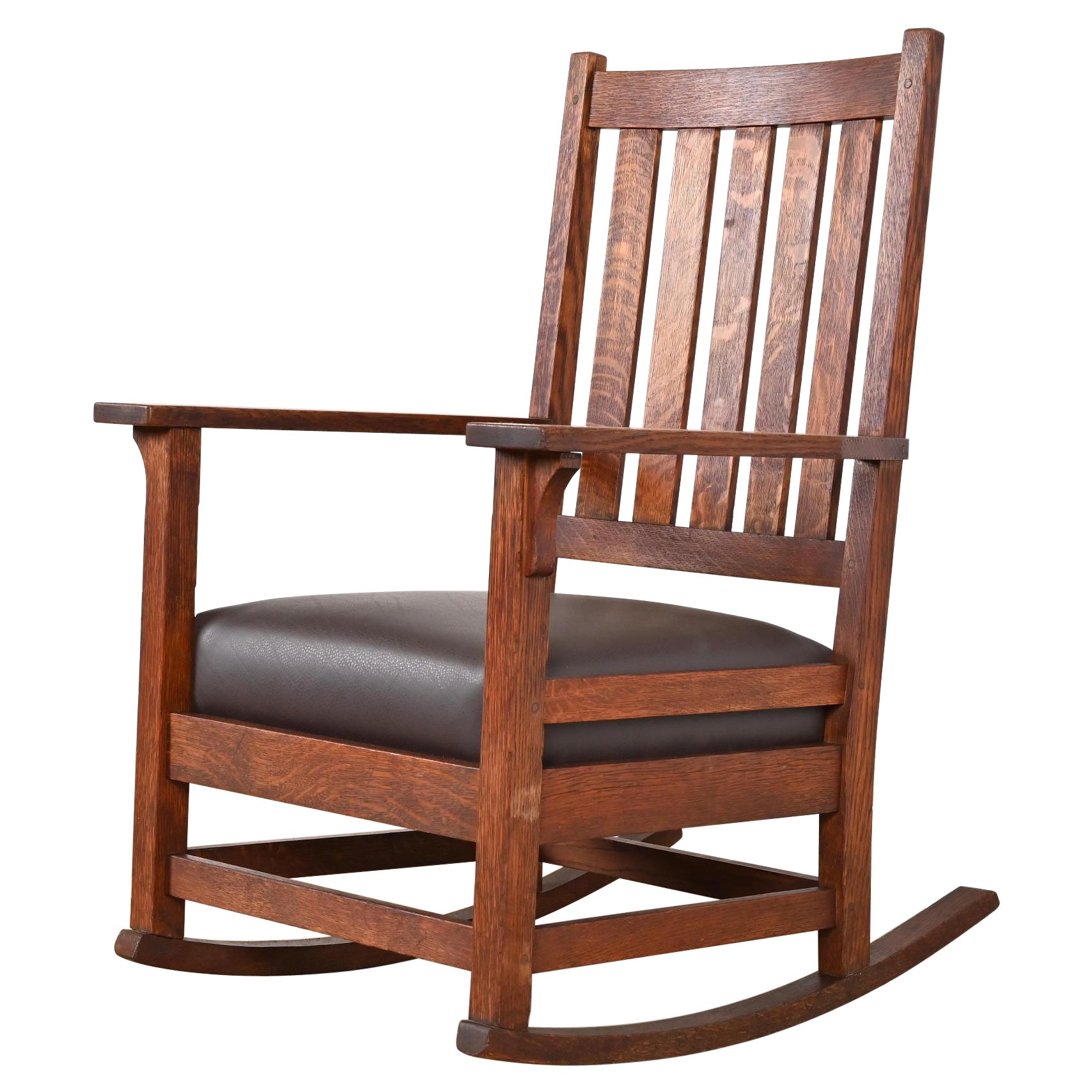 Signed Gustav Stickley Mission Oak Arts 
Crafts Rocking Chair, Circa 1900
