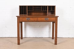 Signed Gustav Stickley Mission Oak Arts & Crafts Writing Desk, Newly Restored