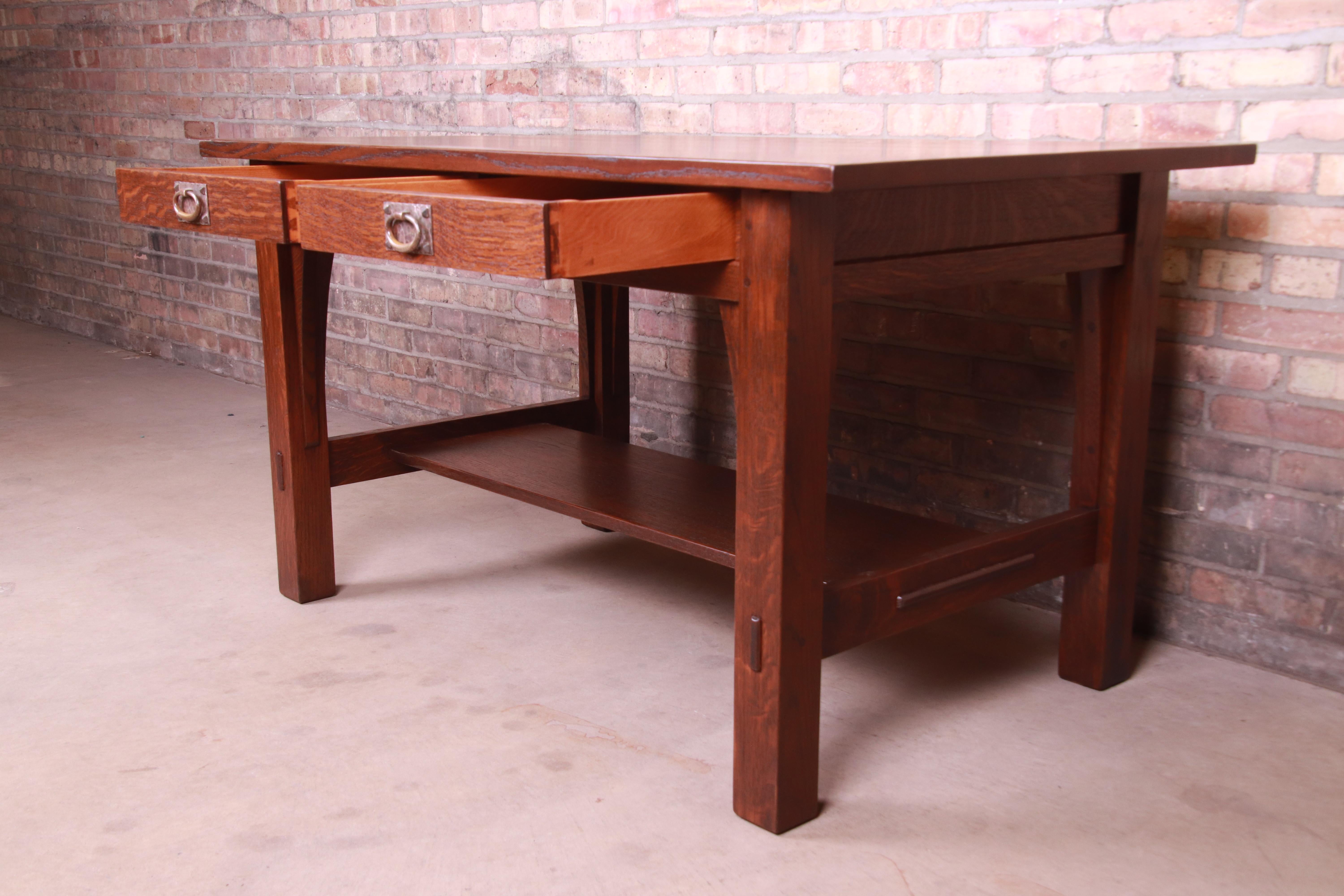 Signed Gustav Stickley Mission Oak Arts & Crafts Writing Desk or Library Table 3