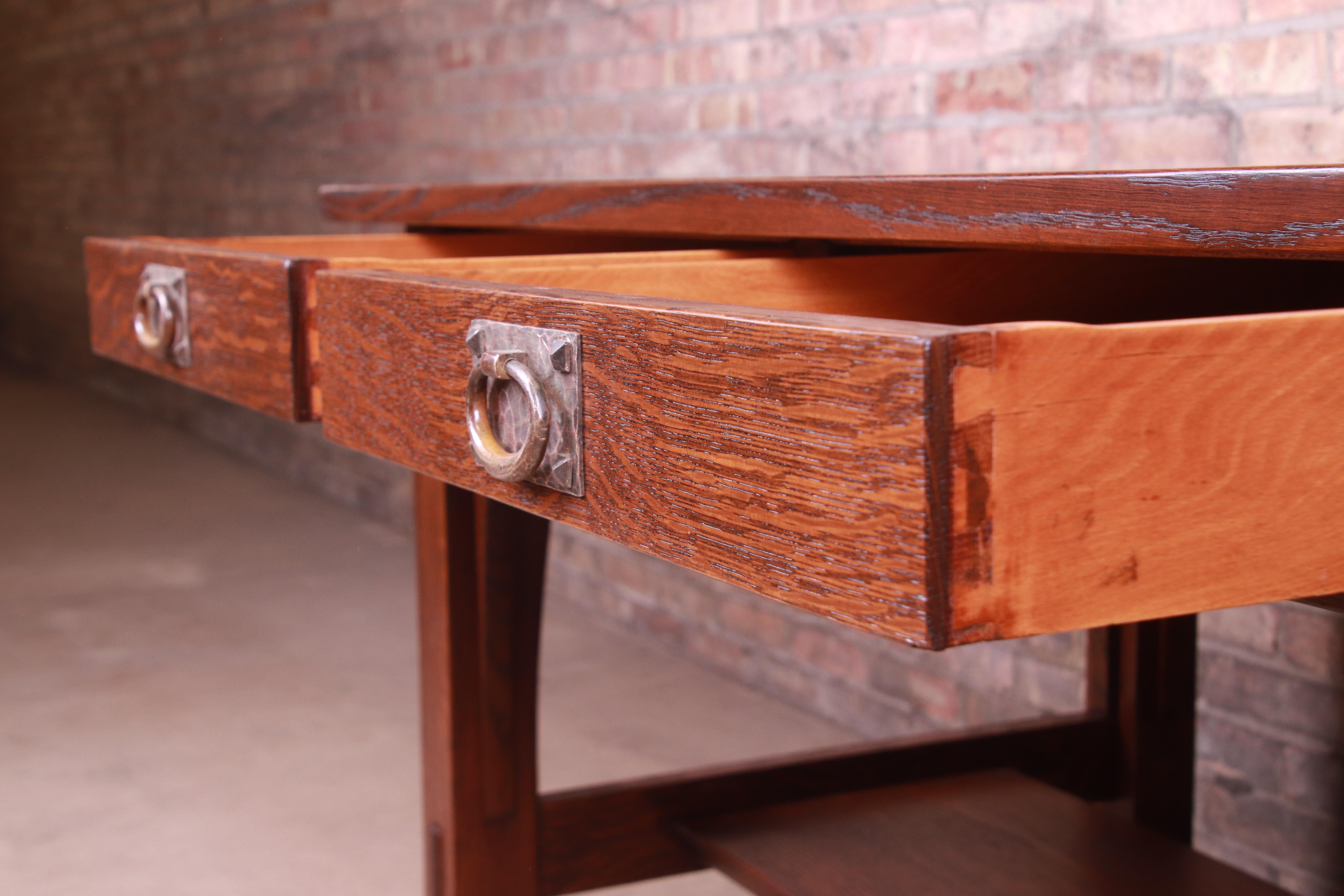 Signed Gustav Stickley Mission Oak Arts & Crafts Writing Desk or Library Table 6