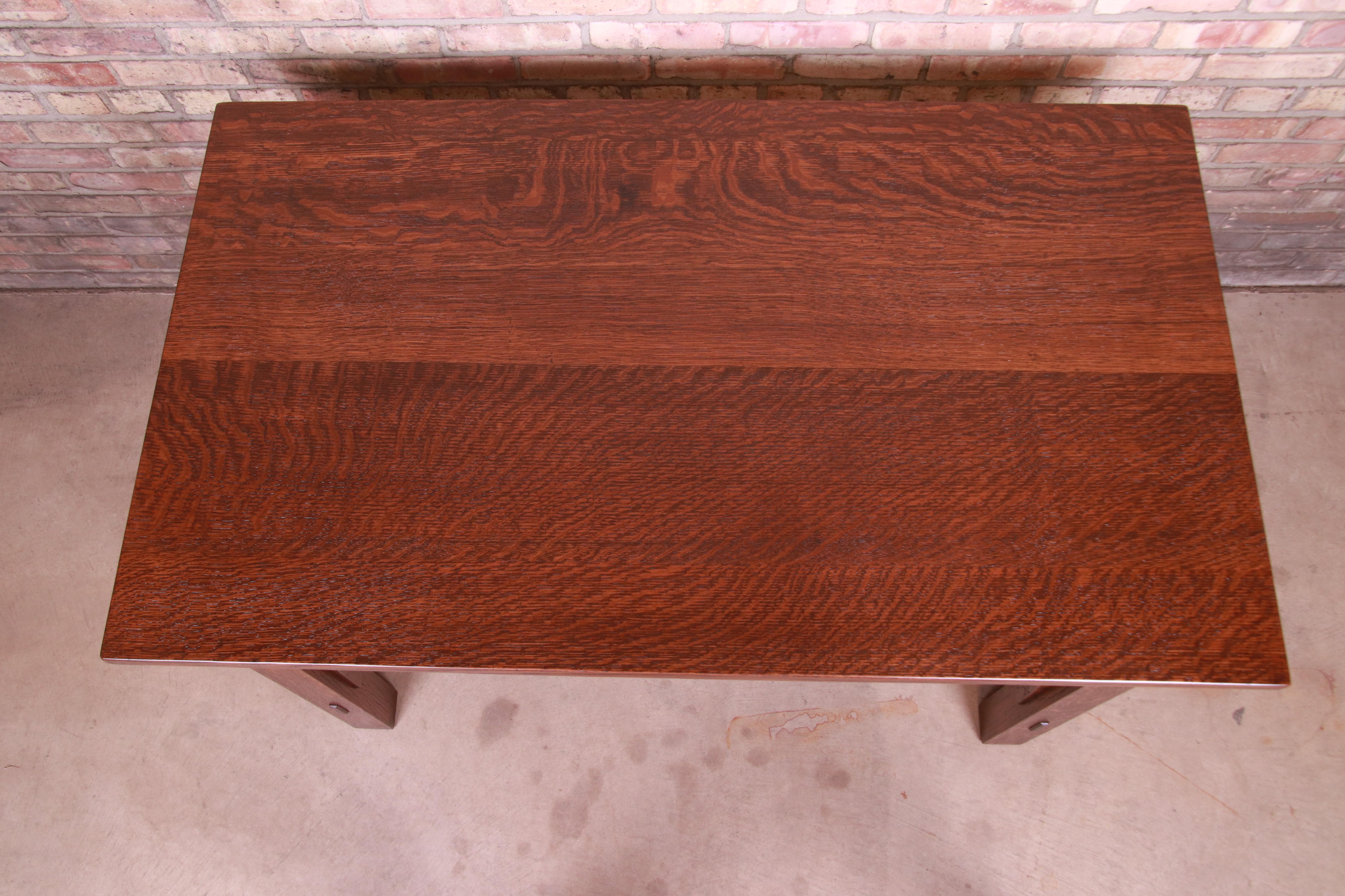 Signed Gustav Stickley Mission Oak Arts & Crafts Writing Desk or Library Table 8