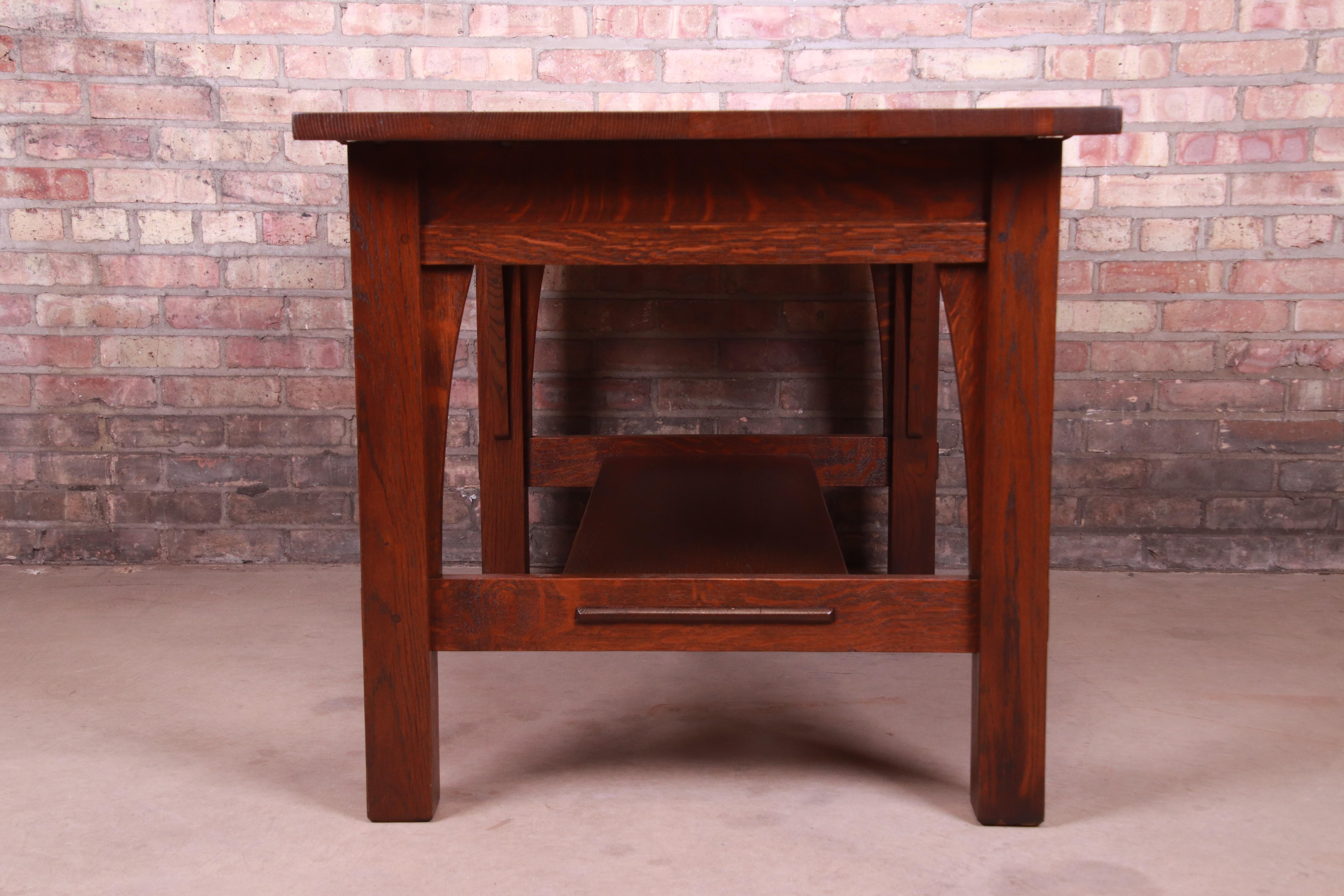 Signed Gustav Stickley Mission Oak Arts & Crafts Writing Desk or Library Table 10