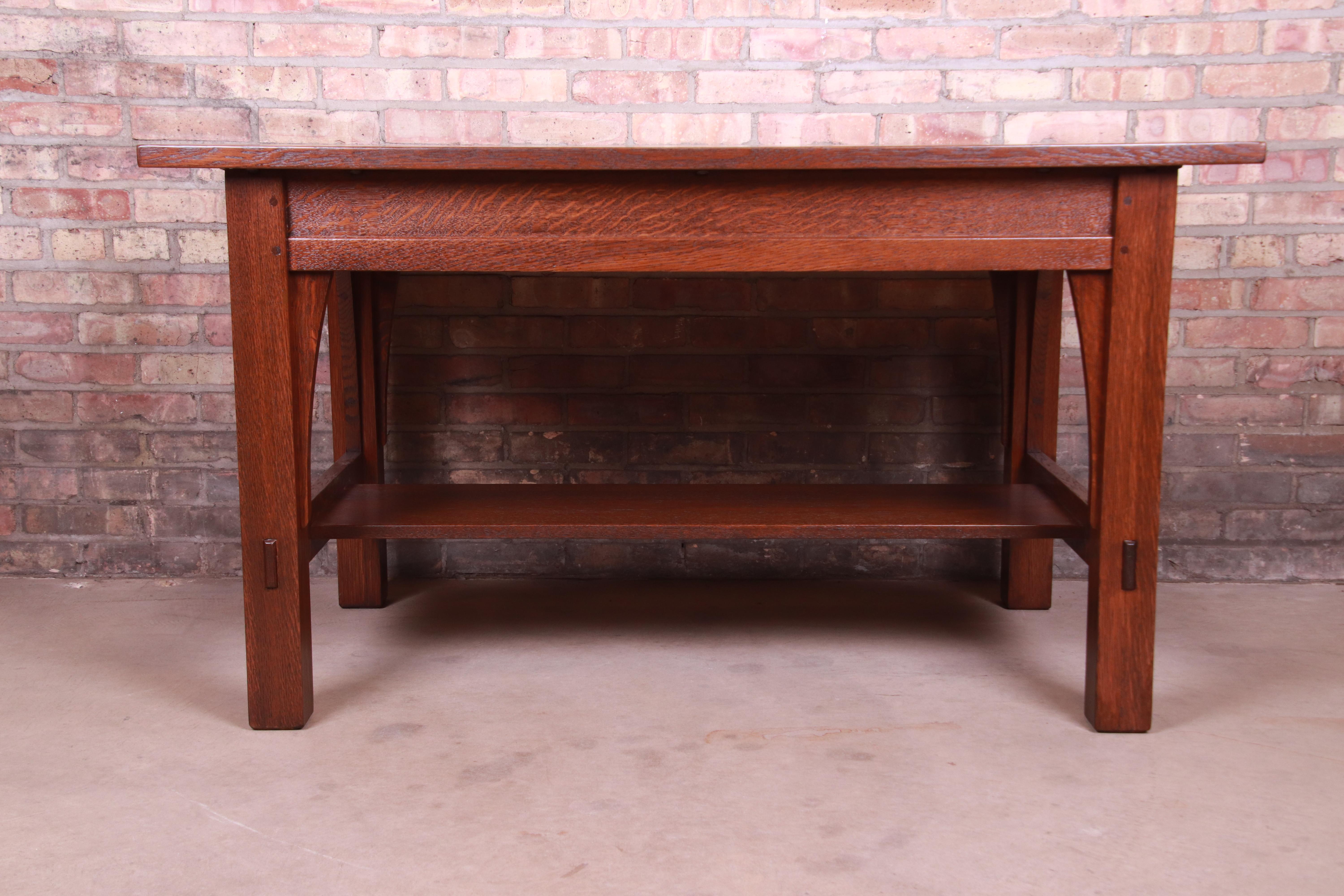 Signed Gustav Stickley Mission Oak Arts & Crafts Writing Desk or Library Table 12