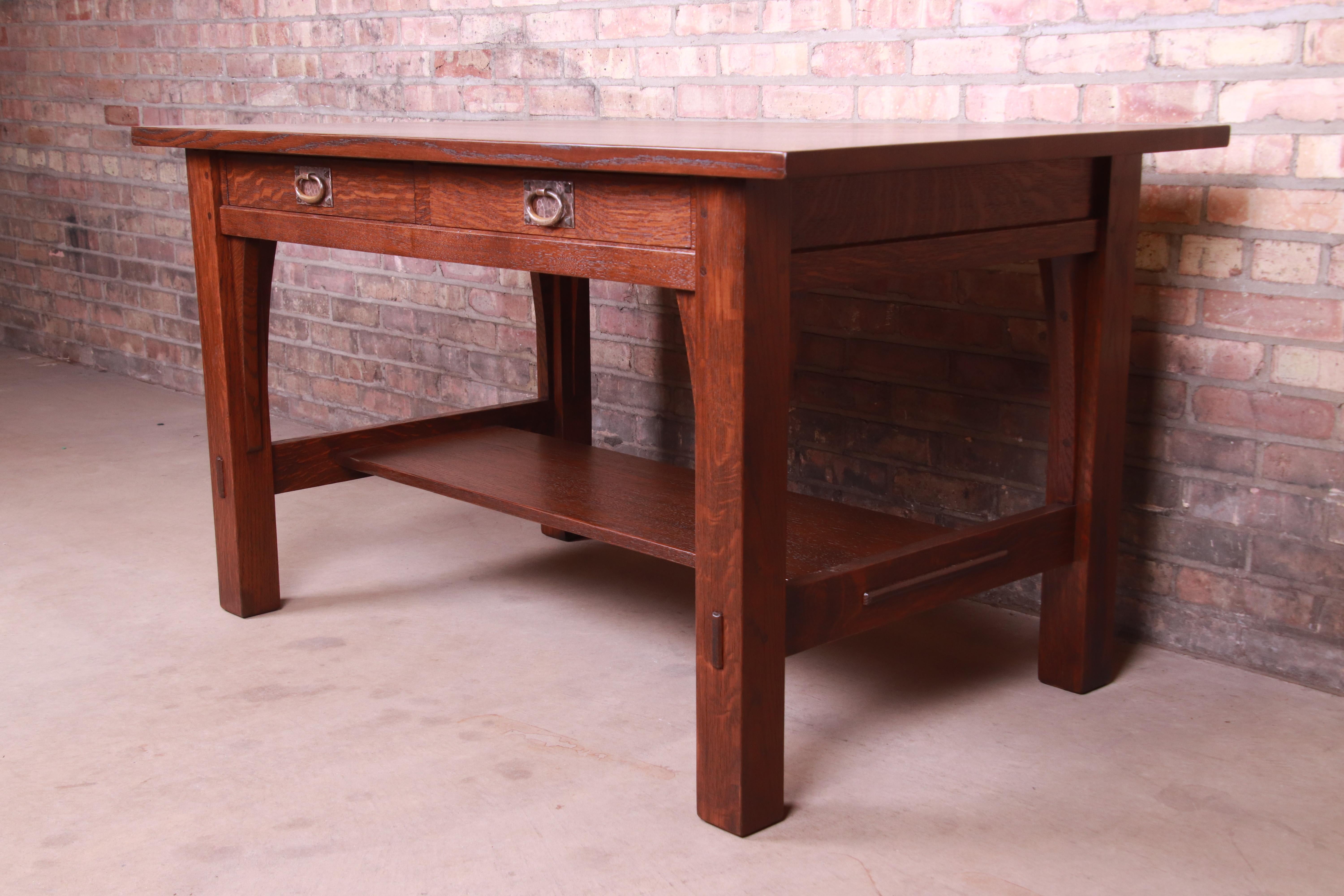 Arts and Crafts Signed Gustav Stickley Mission Oak Arts & Crafts Writing Desk or Library Table