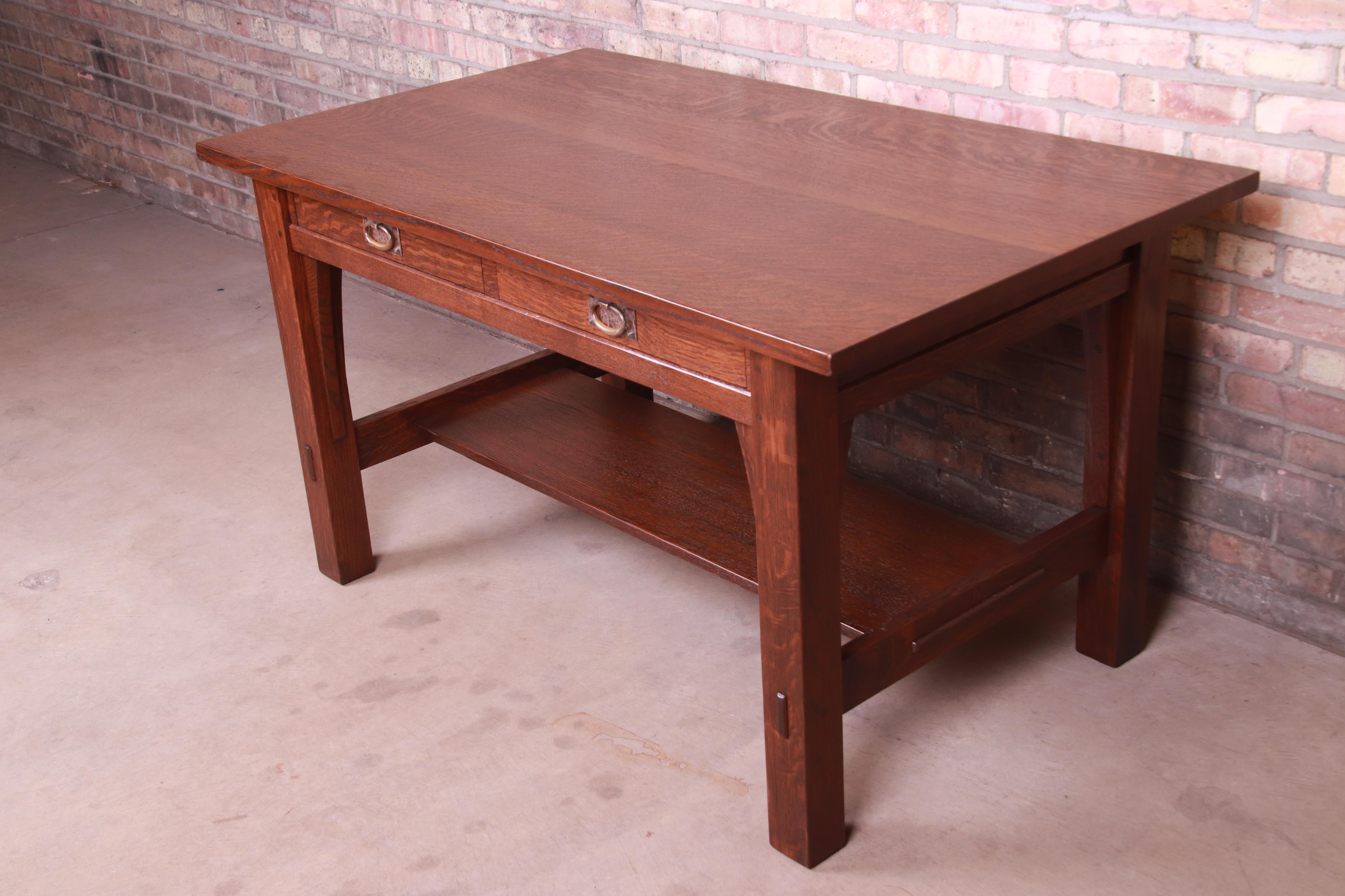 American Signed Gustav Stickley Mission Oak Arts & Crafts Writing Desk or Library Table