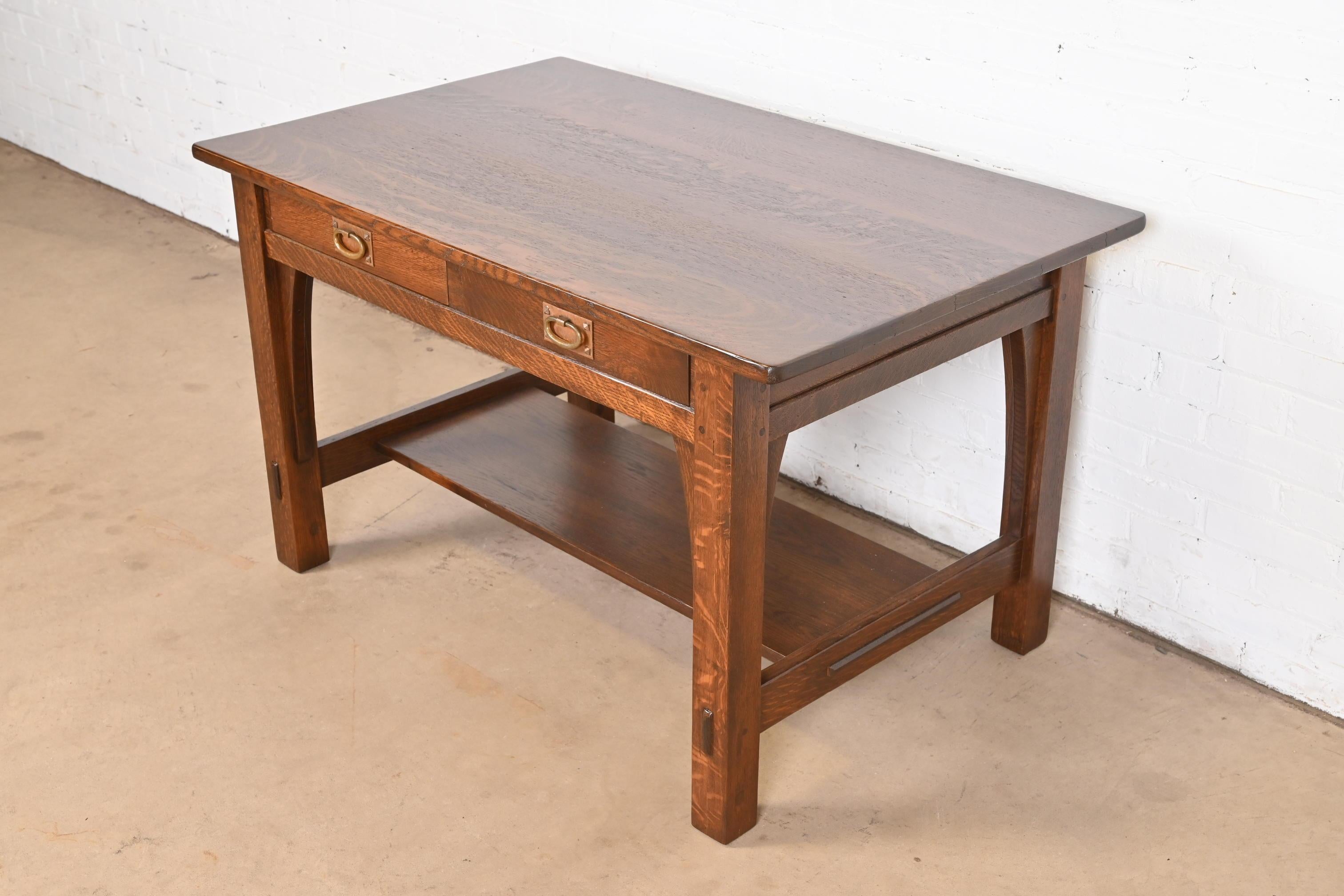 American Signed Gustav Stickley Mission Oak Arts & Crafts Writing Desk or Library Table For Sale