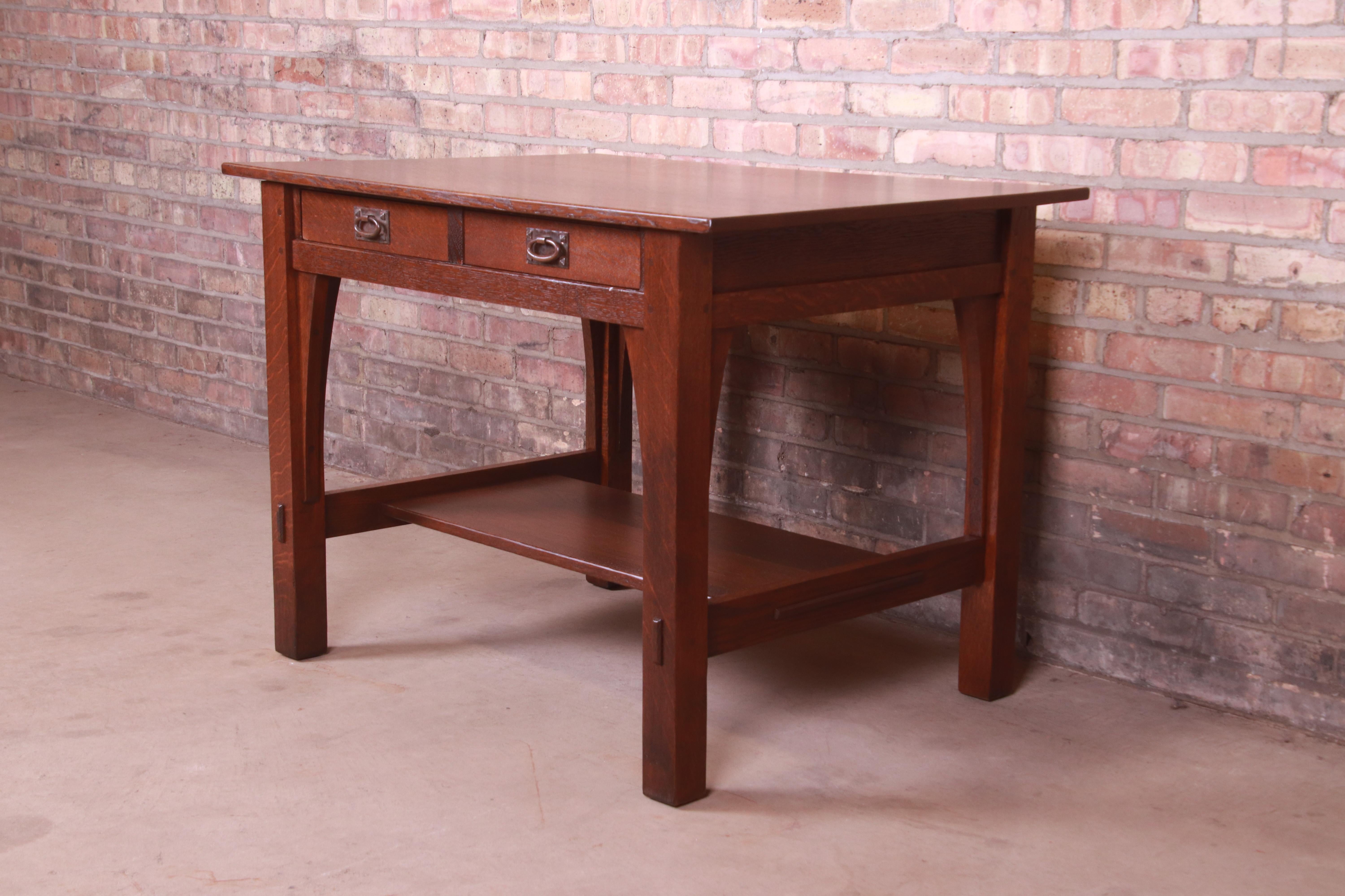 Arts and Crafts Signed Gustav Stickley Mission Oak Arts & Crafts Writing Desk or Library Table