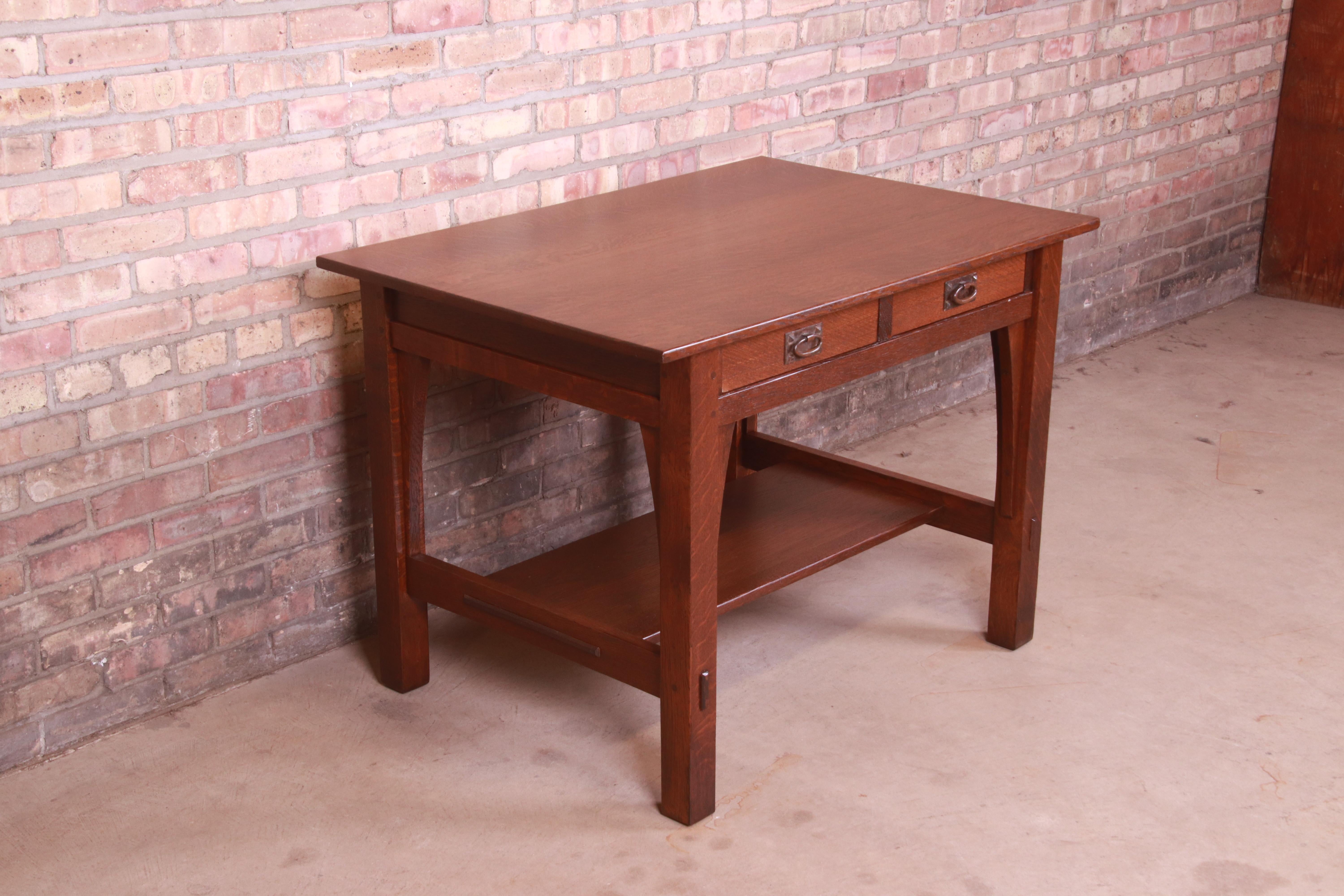 American Signed Gustav Stickley Mission Oak Arts & Crafts Writing Desk or Library Table