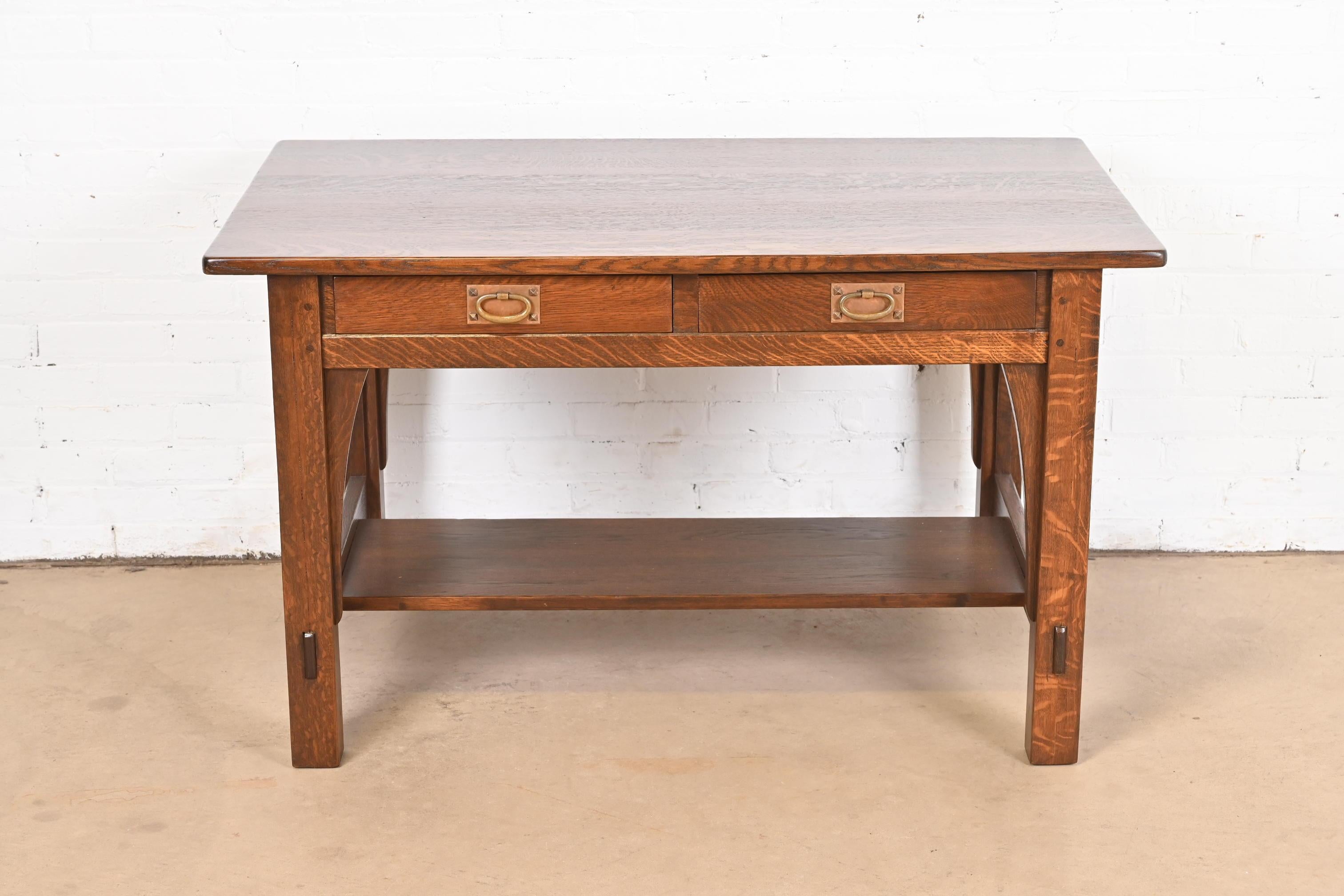 20th Century Signed Gustav Stickley Mission Oak Arts & Crafts Writing Desk or Library Table For Sale