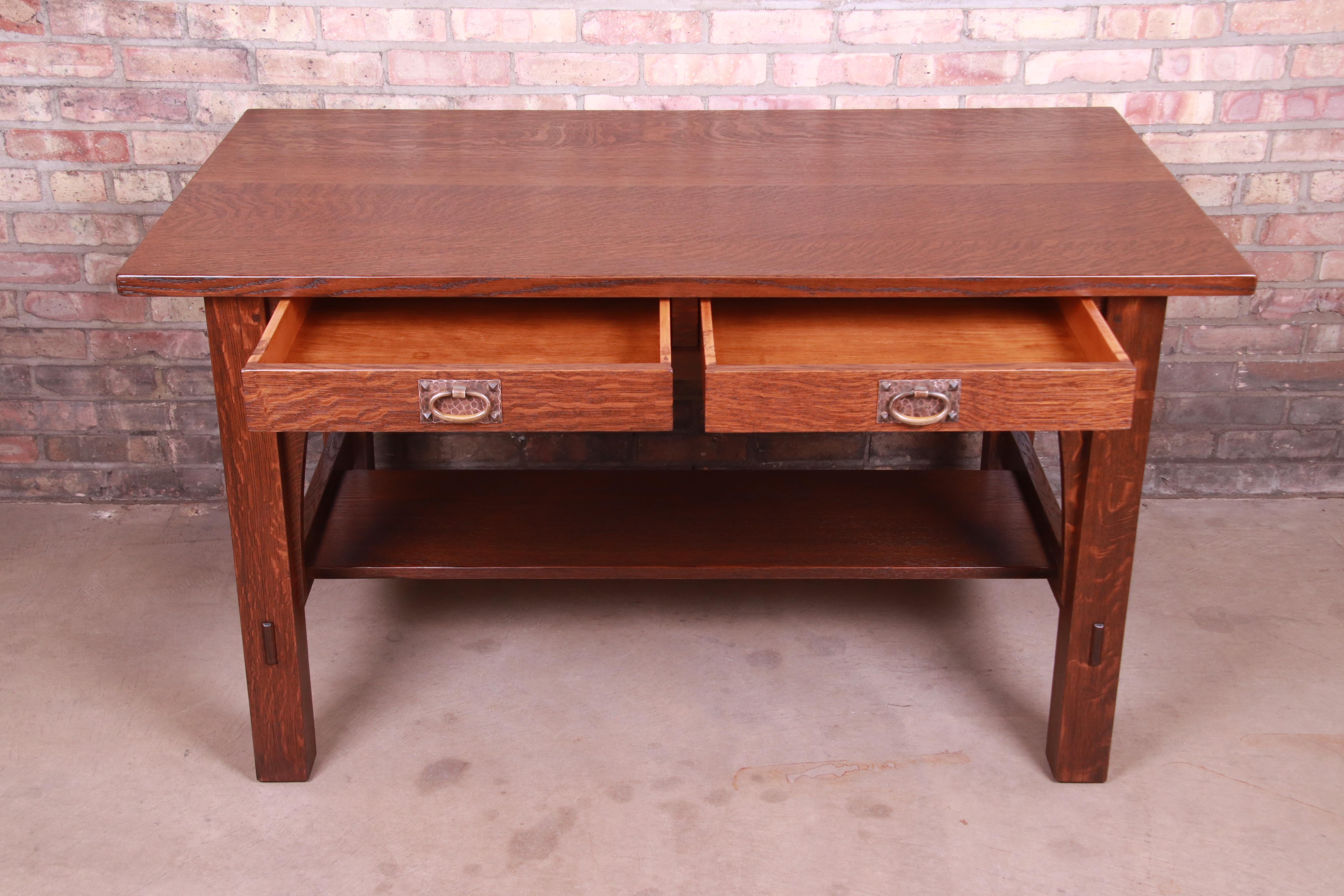 Copper Signed Gustav Stickley Mission Oak Arts & Crafts Writing Desk or Library Table