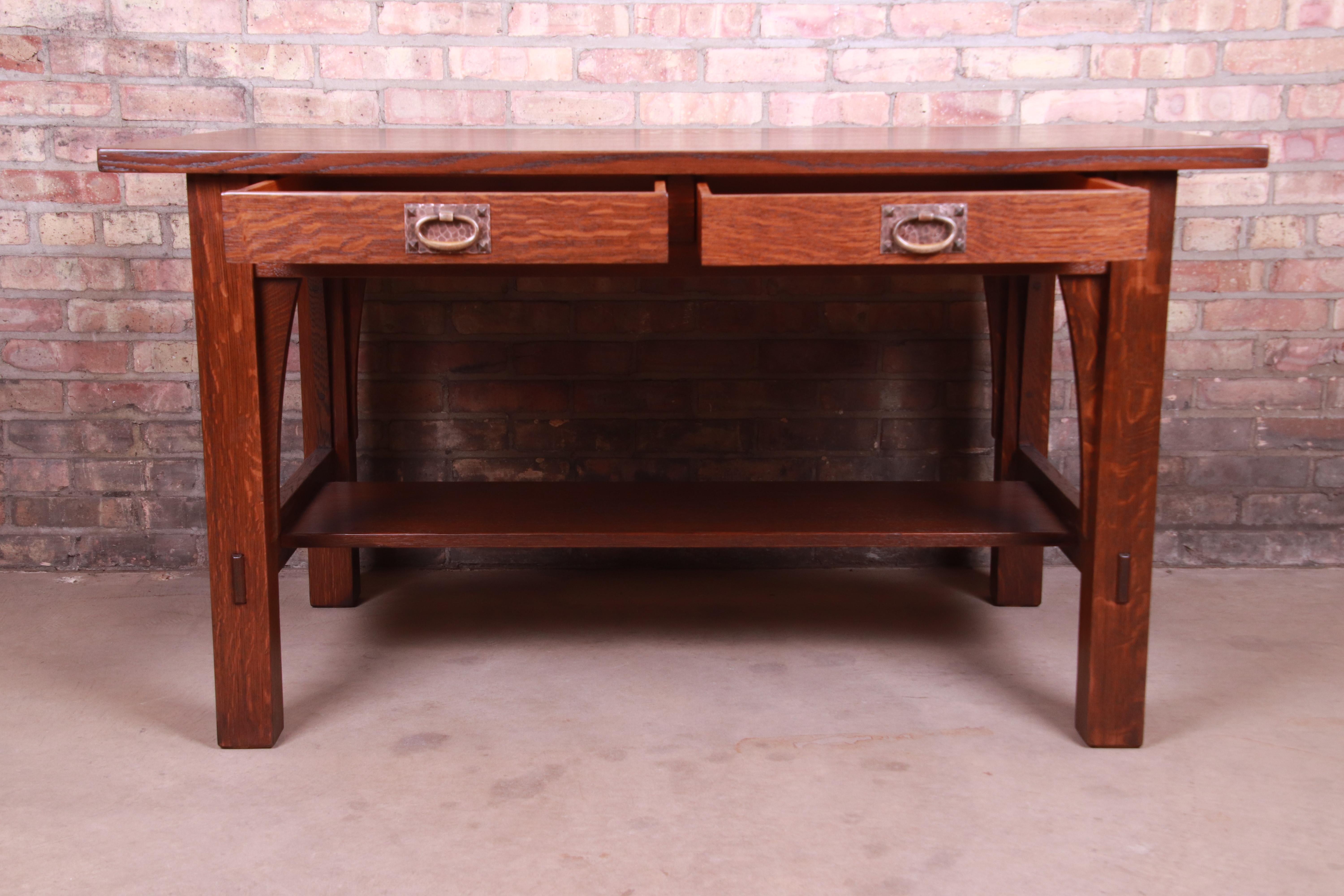 Signed Gustav Stickley Mission Oak Arts & Crafts Writing Desk or Library Table 1