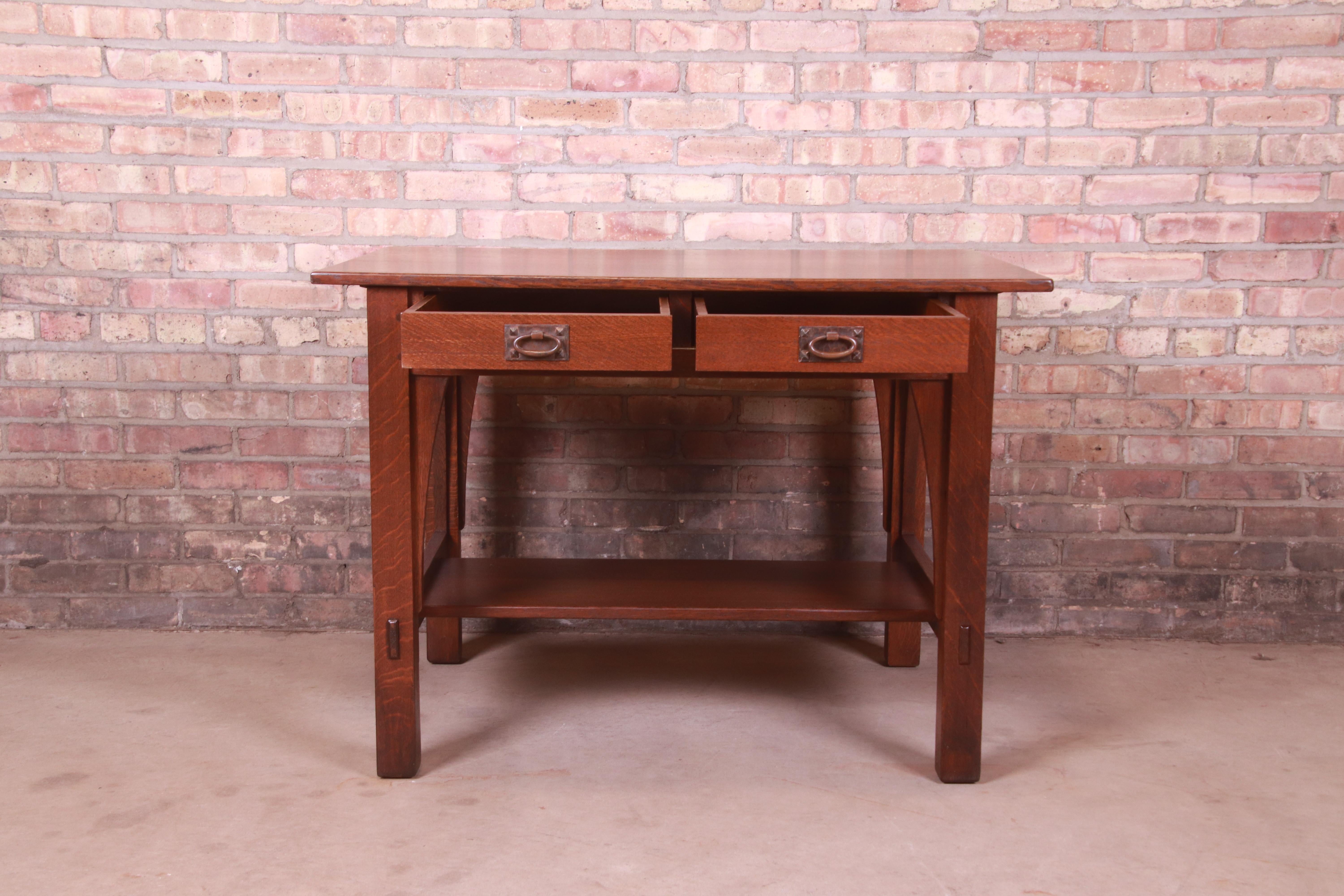 20th Century Signed Gustav Stickley Mission Oak Arts & Crafts Writing Desk or Library Table