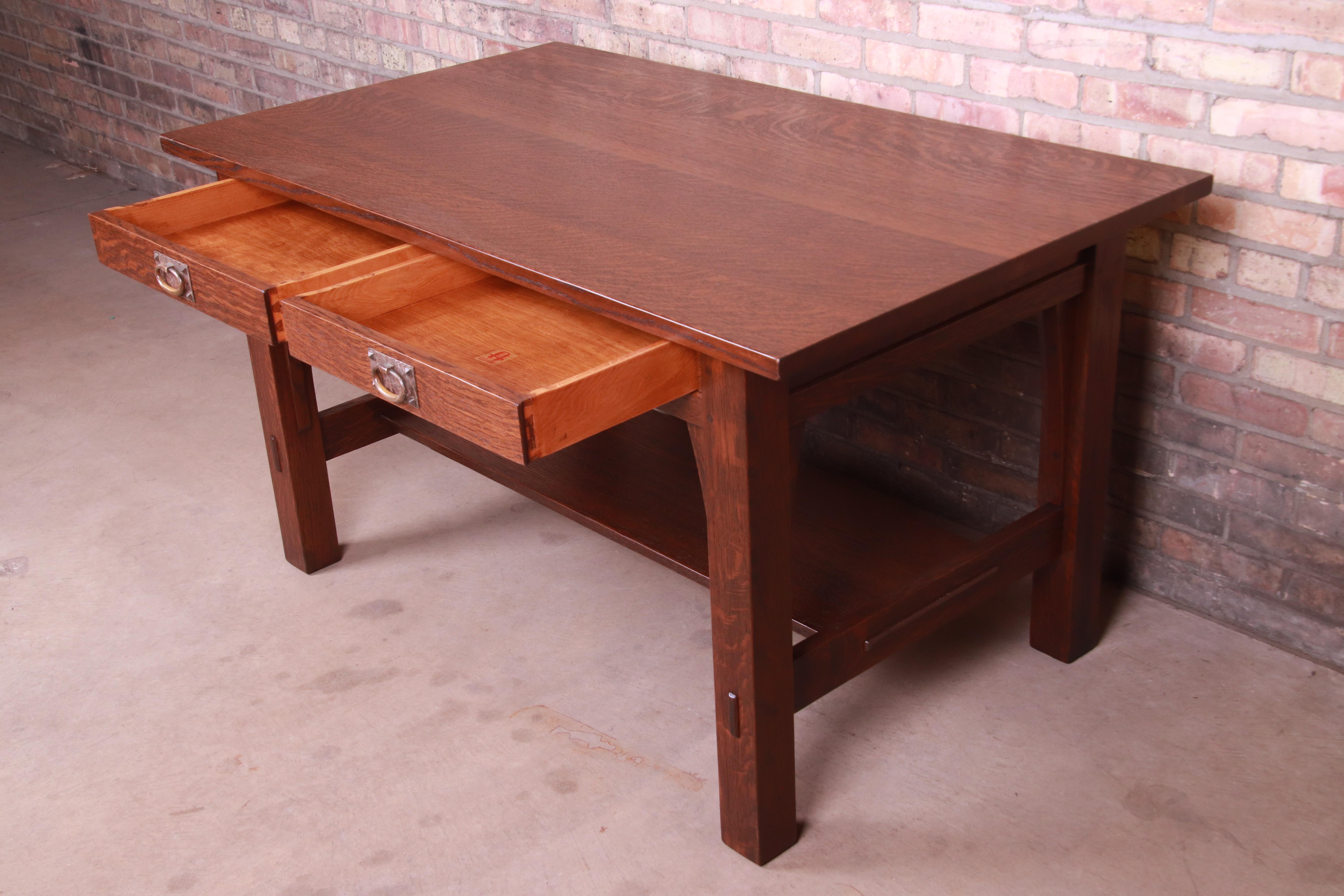 Signed Gustav Stickley Mission Oak Arts & Crafts Writing Desk or Library Table 2