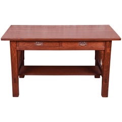 Used Signed Gustav Stickley Mission Oak Arts & Crafts Writing Desk or Library Table