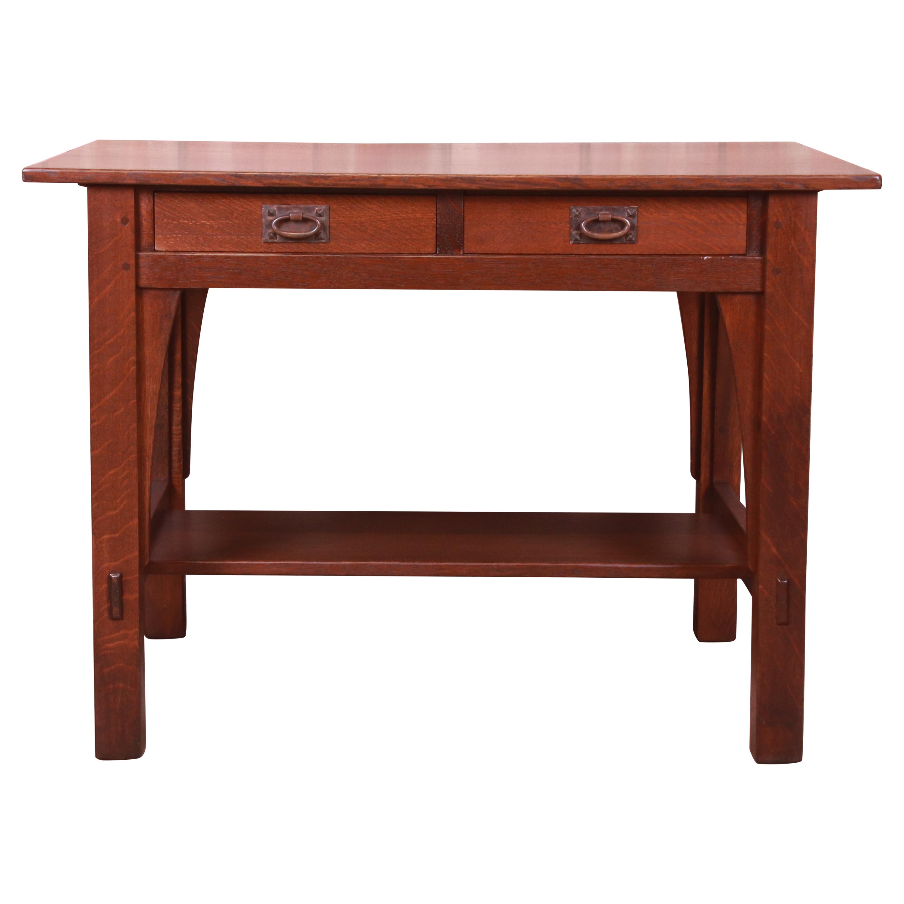 Signed Gustav Stickley Mission Oak Arts & Crafts Writing Desk or Library Table
