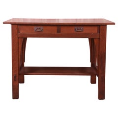 Signed Gustav Stickley Mission Oak Arts & Crafts Writing Desk or Library Table