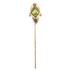 Signed H Kroll & Co. Art Deco 10K Gold, Pear Cut Tourmaline & Diamond Stickpin