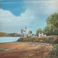 Acquerello firmato di H. Corke del castello di Blackrock a Cork, Irlanda, primi anni del 1900