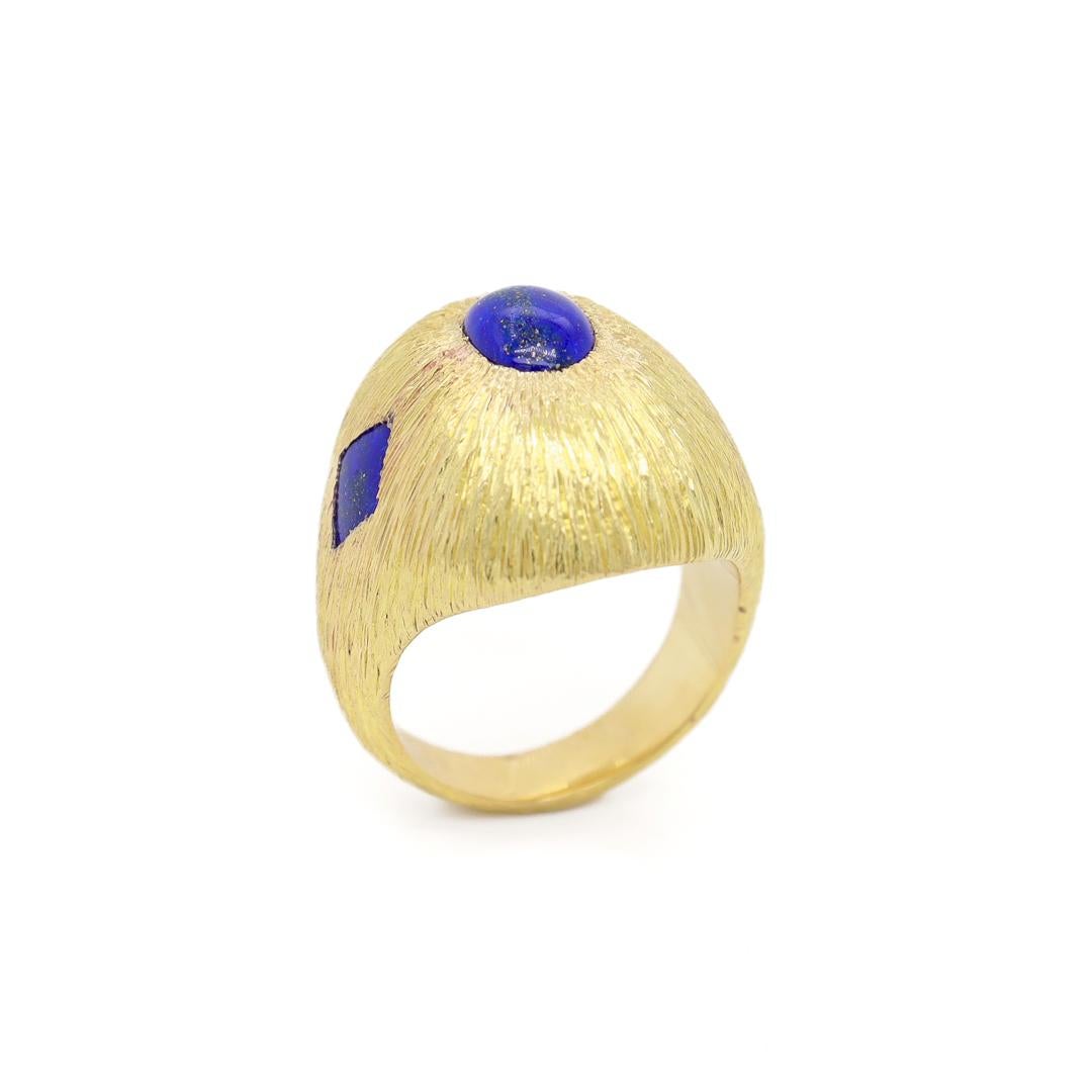 Signed H. Stern Mid-Century Modern 18k Brushed Gold & Lapis Domed Cocktail Ring For Sale 5