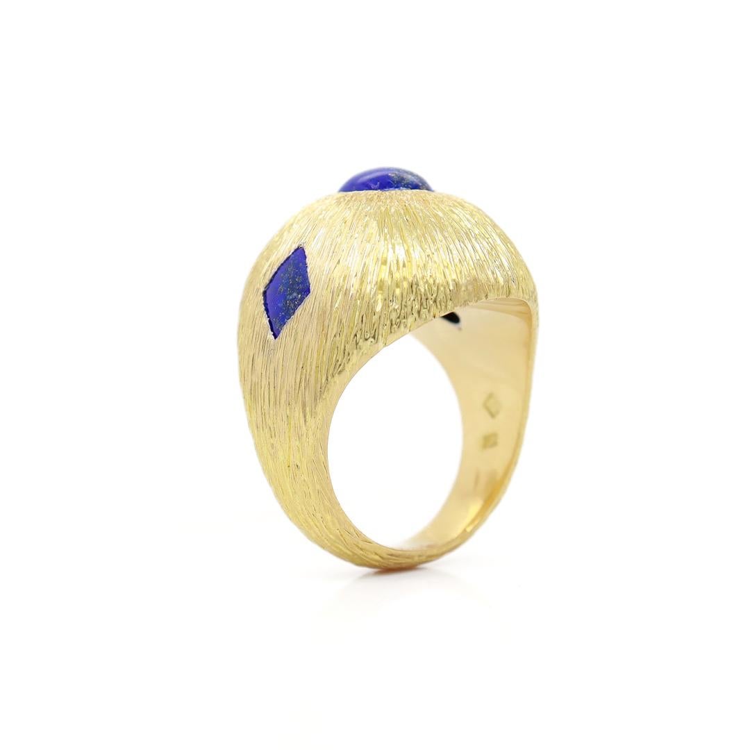 Signed H. Stern Mid-Century Modern 18k Brushed Gold & Lapis Domed Cocktail Ring For Sale 6