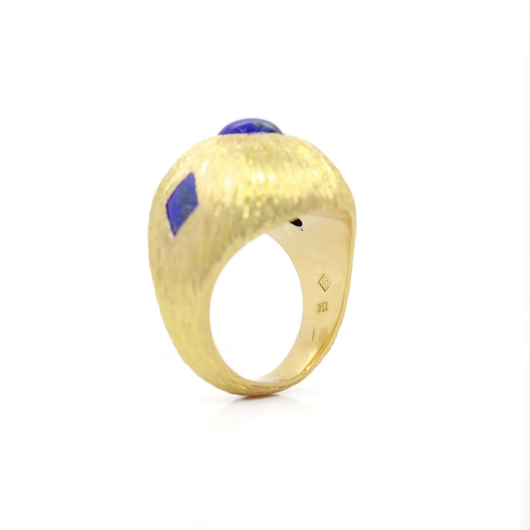 Signed H. Stern Mid-Century Modern 18k Brushed Gold & Lapis Domed Cocktail Ring For Sale 7