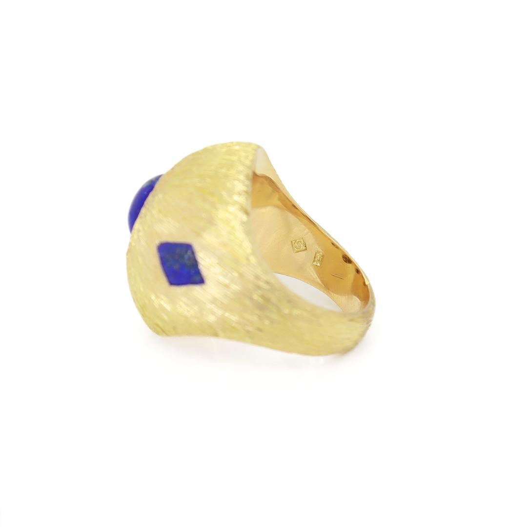 Signed H. Stern Mid-Century Modern 18k Brushed Gold & Lapis Domed Cocktail Ring For Sale 8