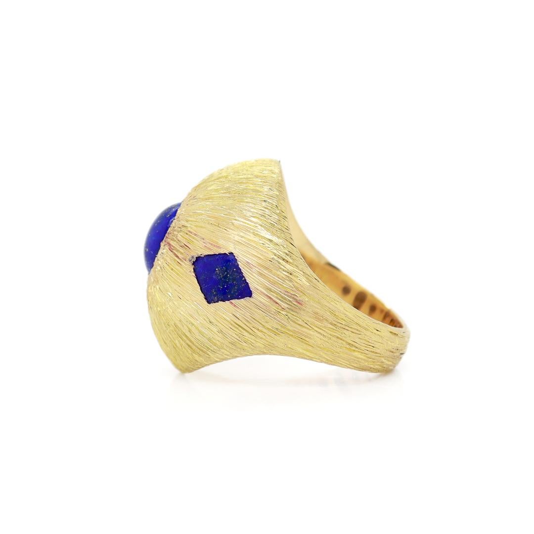 Women's or Men's Signed H. Stern Mid-Century Modern 18k Brushed Gold & Lapis Domed Cocktail Ring For Sale