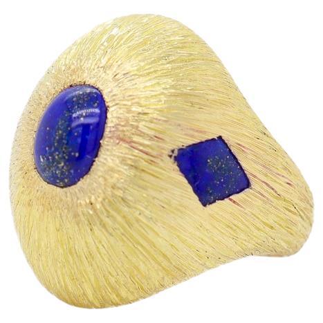 Signed H. Stern Mid-Century Modern 18k Brushed Gold & Lapis Domed Cocktail Ring For Sale