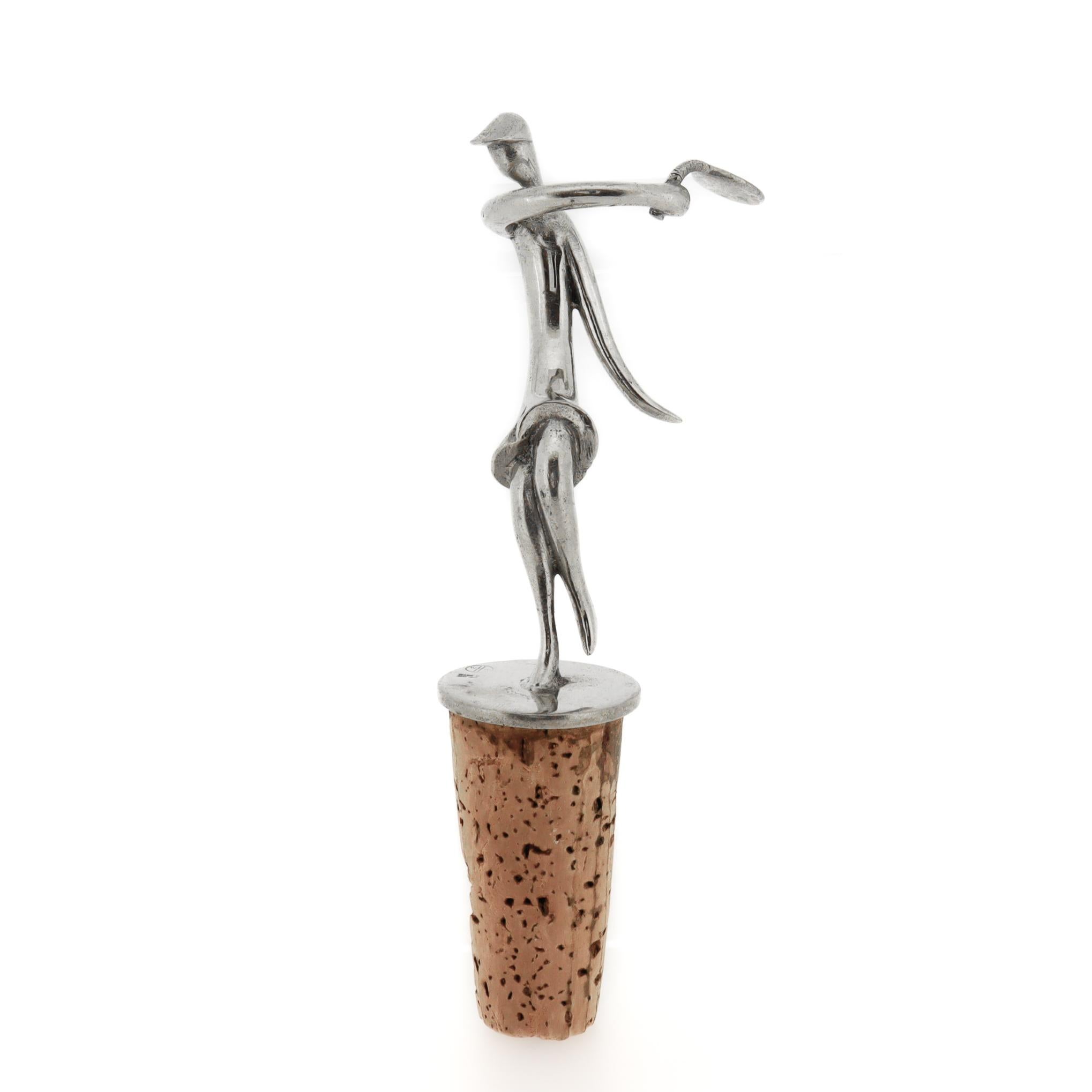 Austrian Signed Hagenauer Art Deco Chrome Plated Tennis Player Wine Cork / Bottle Stopper For Sale