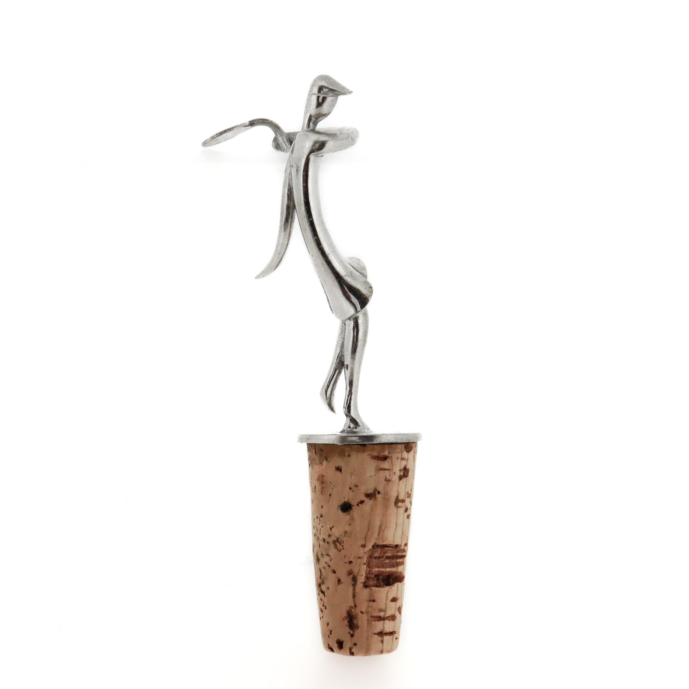 Signed Hagenauer Art Deco Chrome Plated Tennis Player Wine Cork / Bottle Stopper For Sale 1
