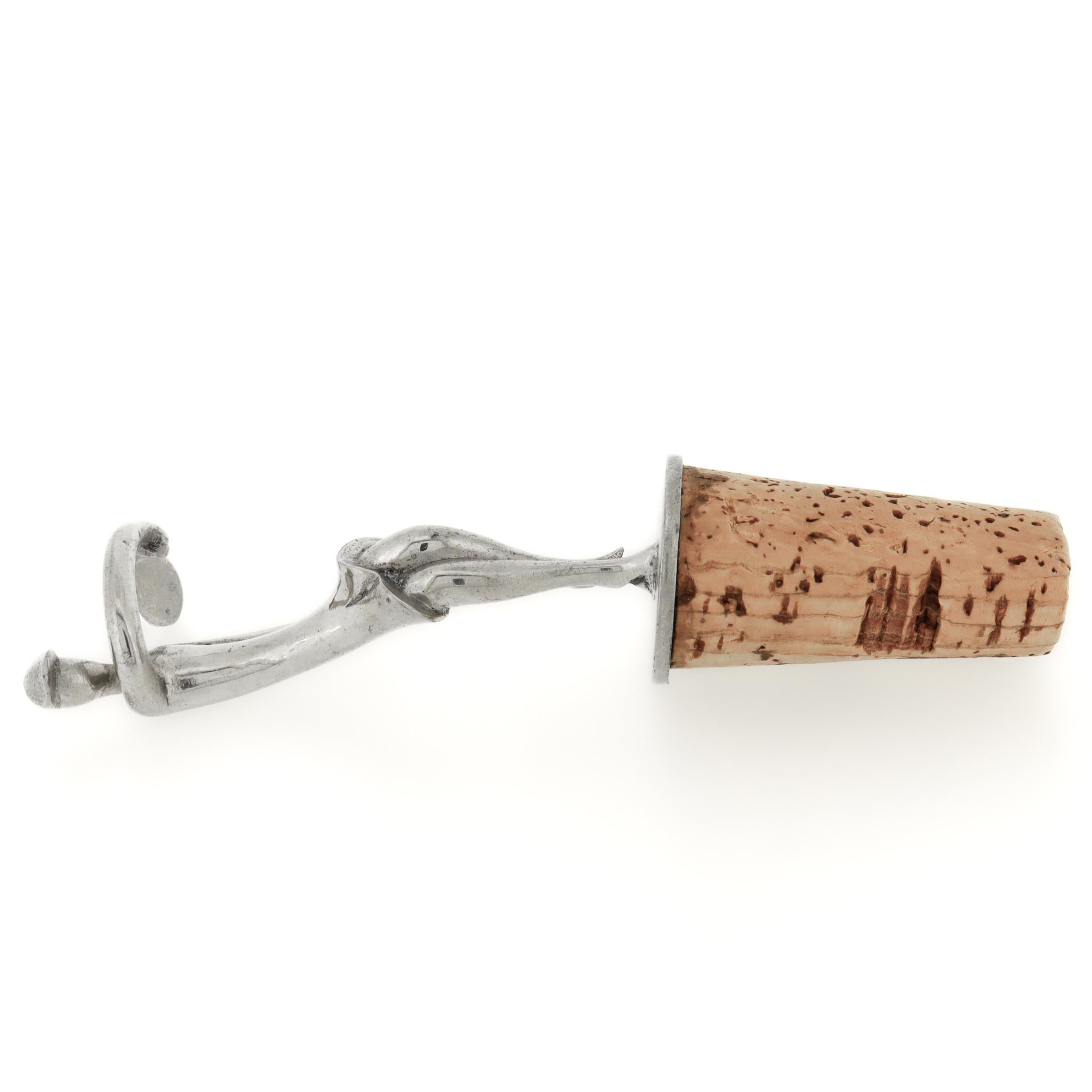 Signed Hagenauer Art Deco Chrome Plated Tennis Player Wine Cork / Bottle Stopper For Sale 3