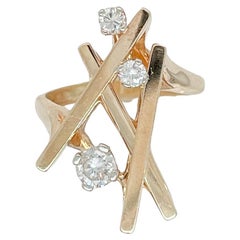 Signed Hammerman Bros Modernist 14 Karat Gold & Diamond Cocktail Ring