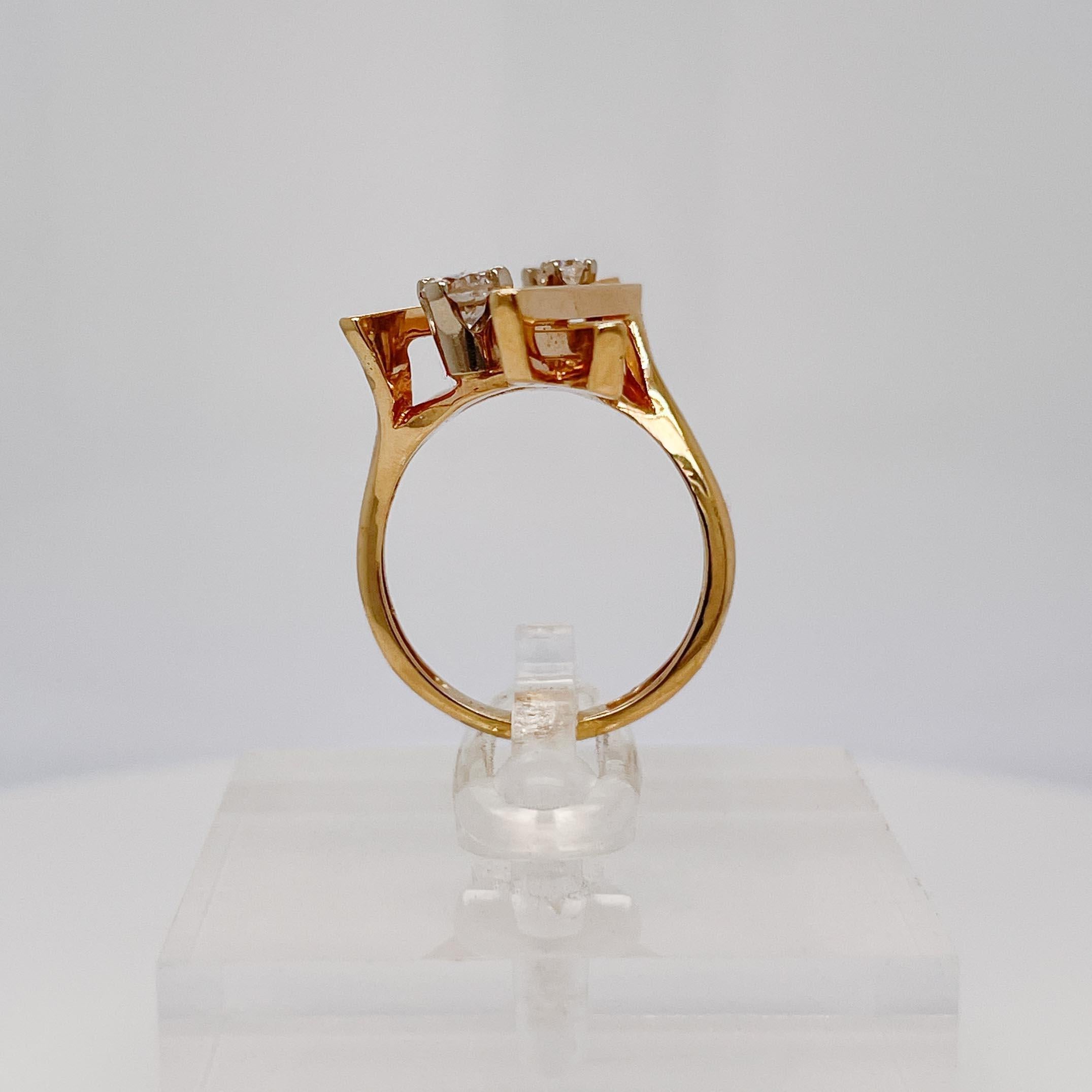 Signed Hammerman Bros Modernist 14 Karat Gold & Diamond Cocktail Ring  For Sale 1