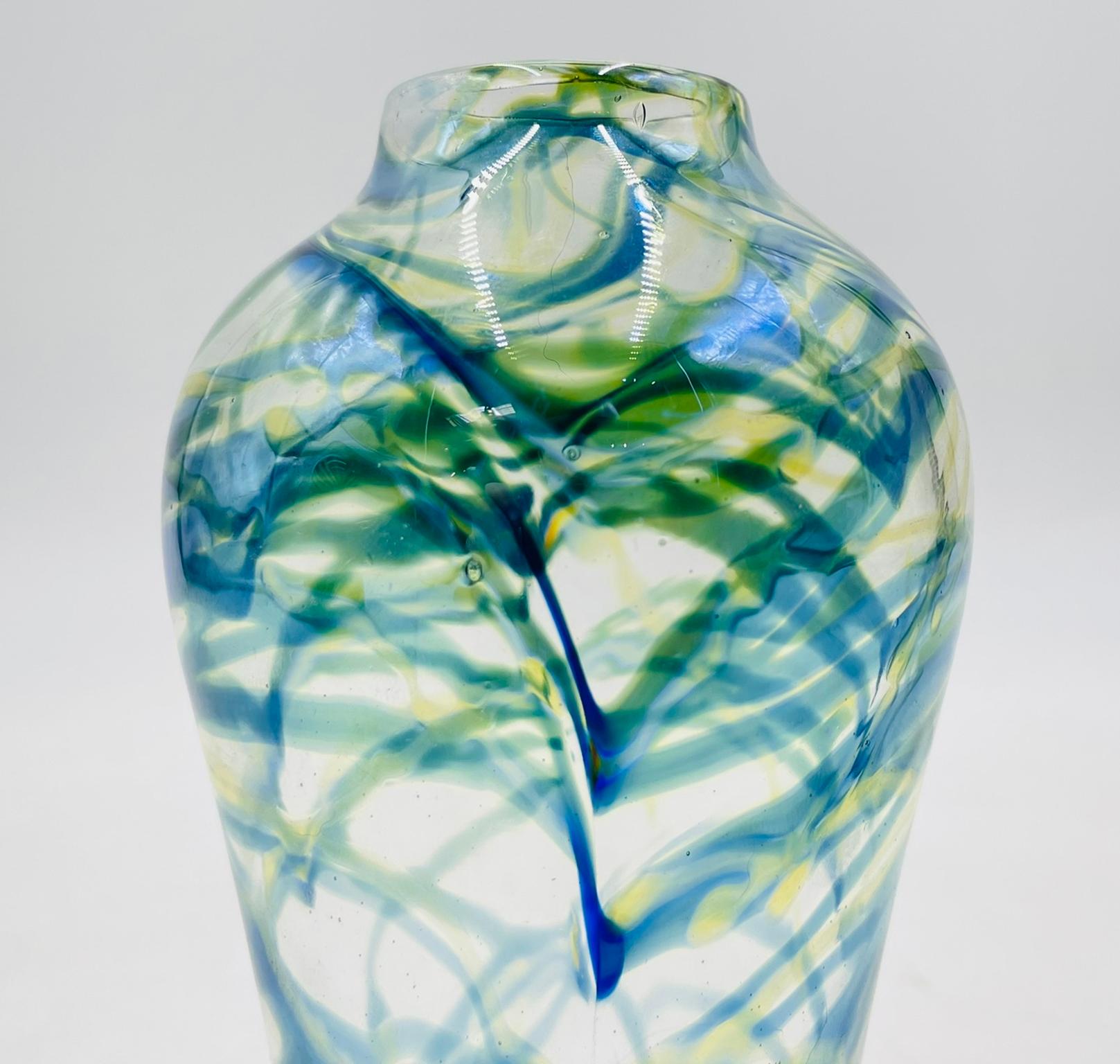 Hand-Crafted Signed Hand-Blown Art Glass Vase by Roland R. Correia, Dated 1975 For Sale