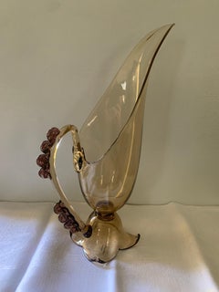 Signed Hand Blown Italian Vetri Murano Footed Pitcher with Glass Bead Details