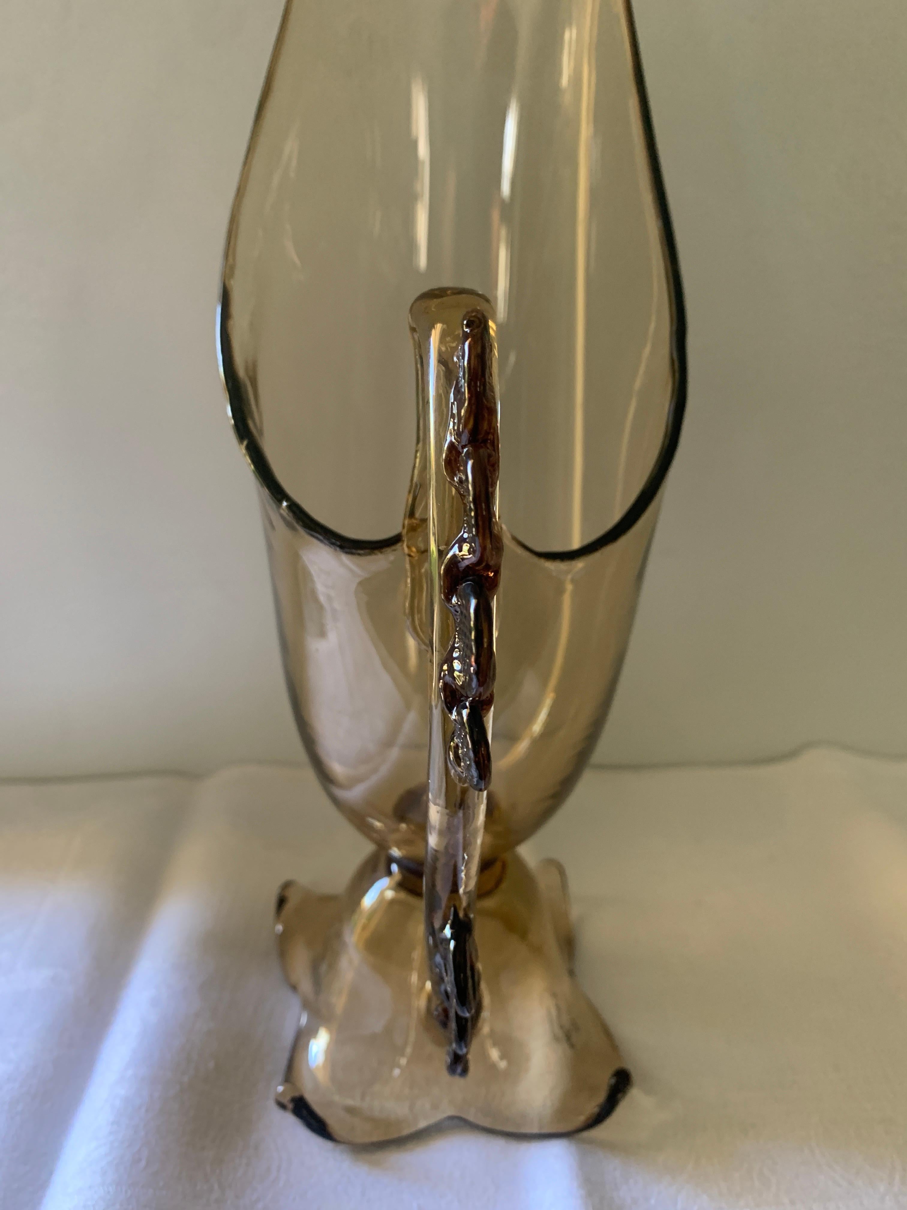 Signed Hand Blown Italian Vetri Murano Footed Pitcher with Glass Bead Details In Good Condition For Sale In Los Angeles, CA