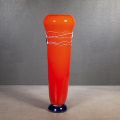 Signed Hand Blown Orange Glass Vase c.1995