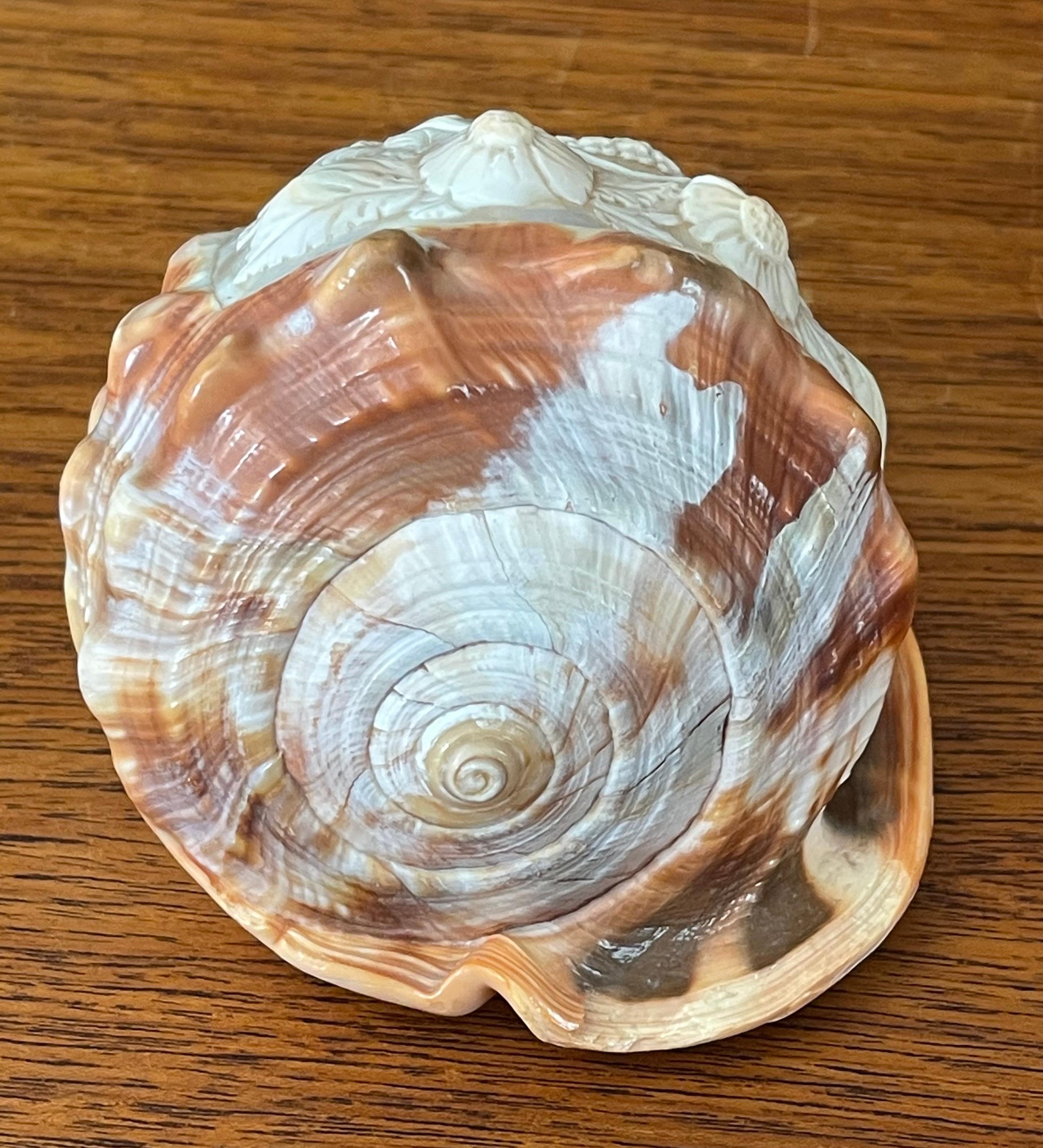 Hollywood Regency Signed Hand Carved Cameo on Conch Shell For Sale