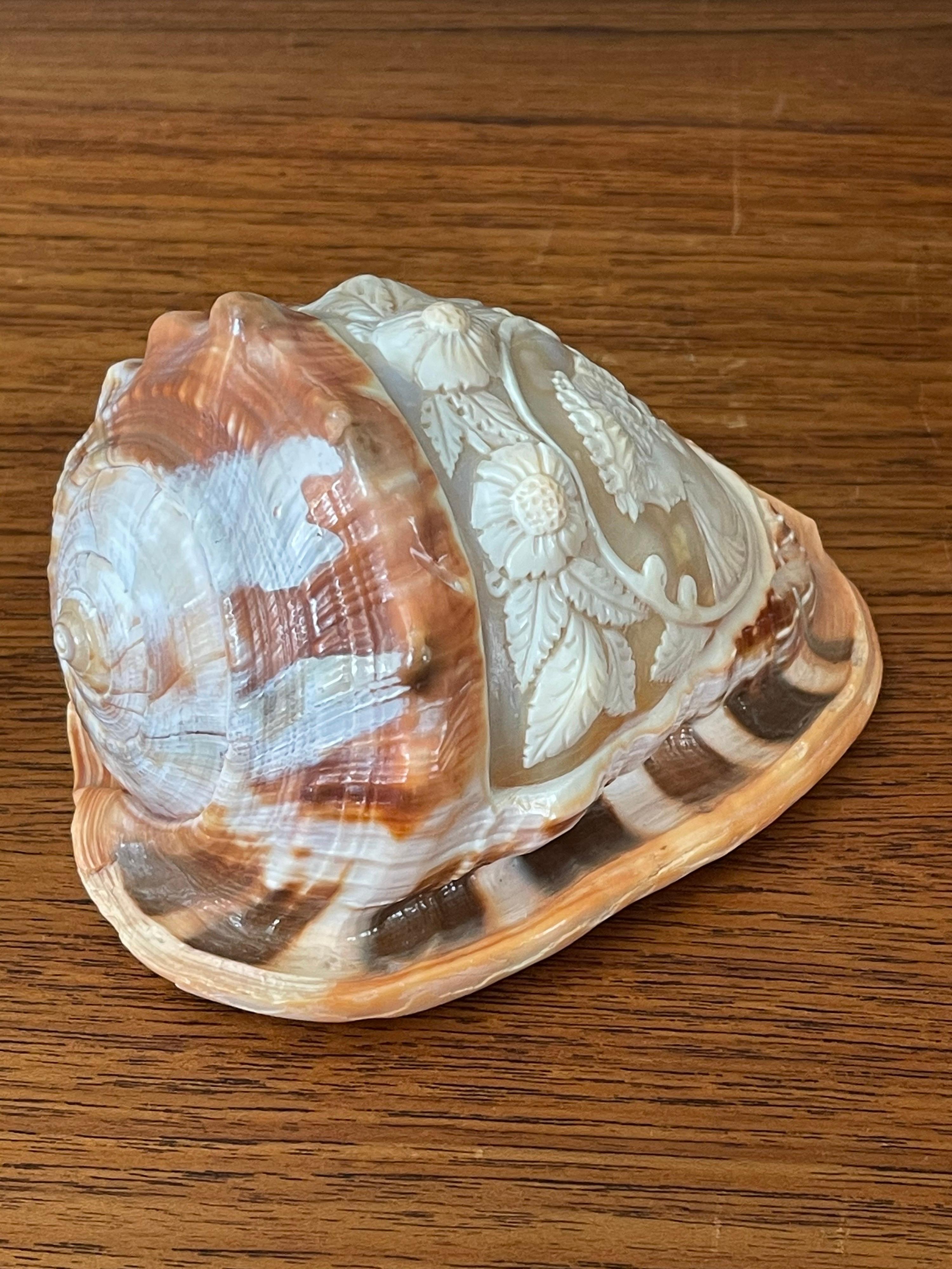 Italian Signed Hand Carved Cameo on Conch Shell For Sale