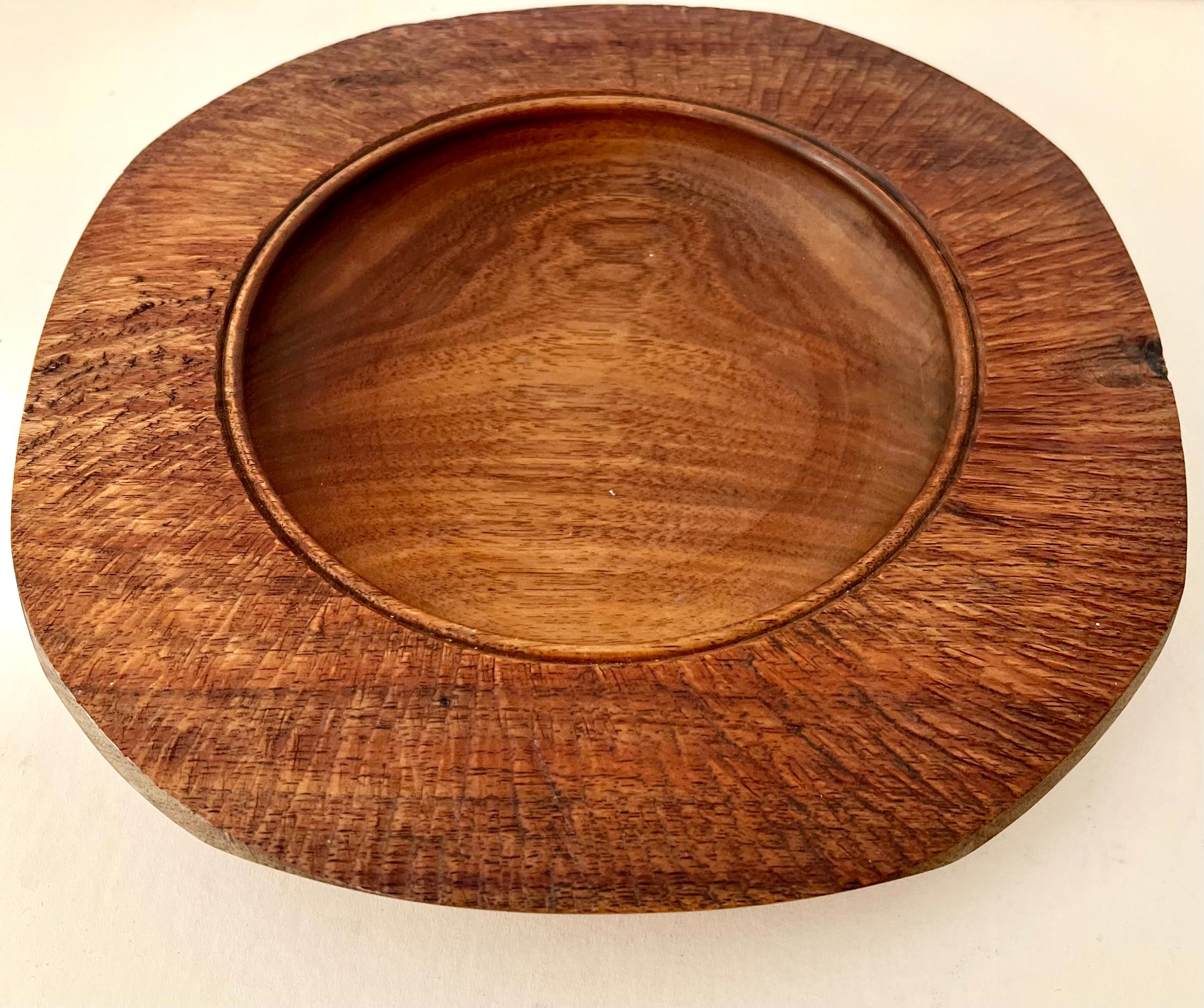 Signed Handmade New Zealand Blackwood Bowl with Rough Hewn Edges For Sale 3