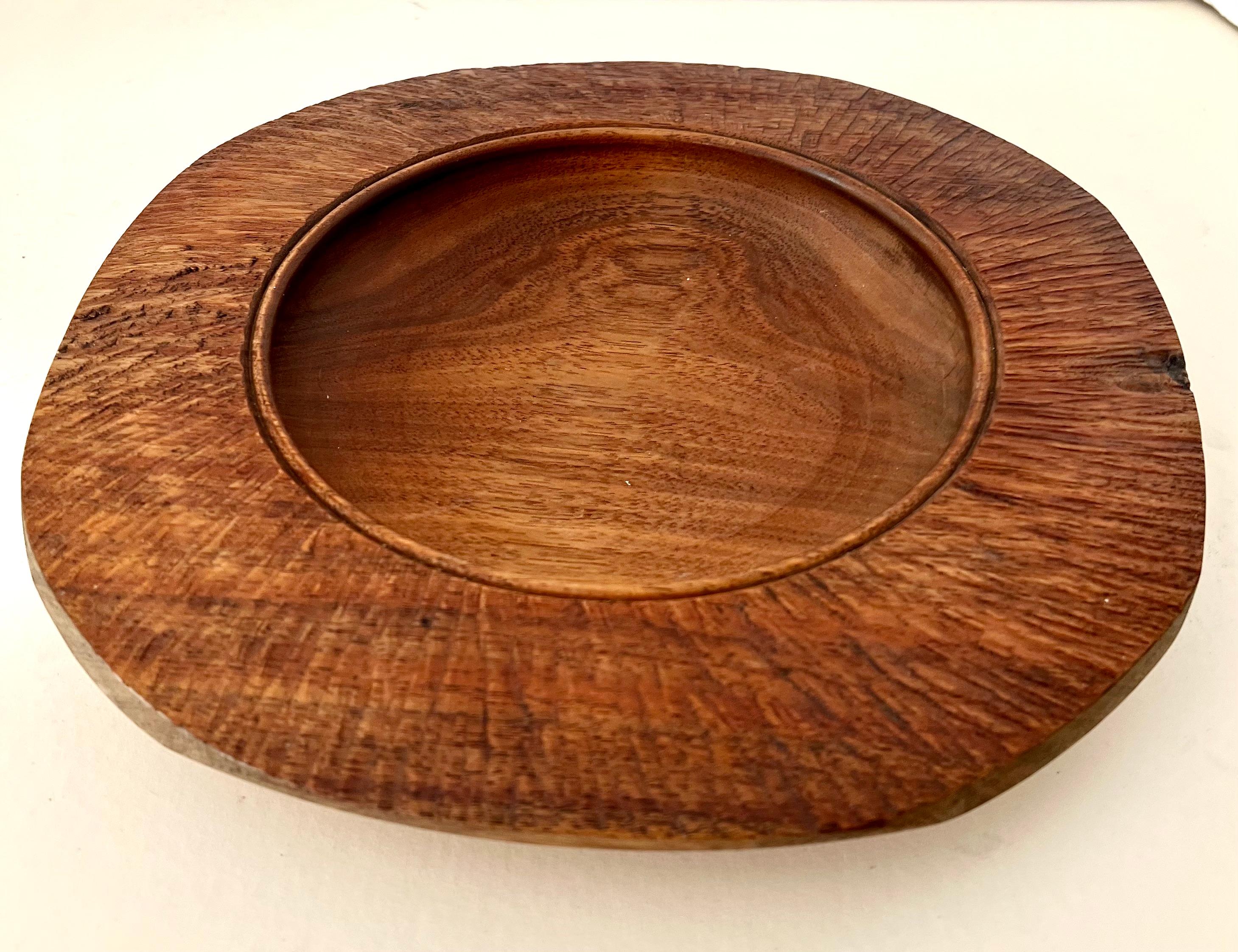 20th Century Signed Handmade New Zealand Blackwood Bowl with Rough Hewn Edges For Sale