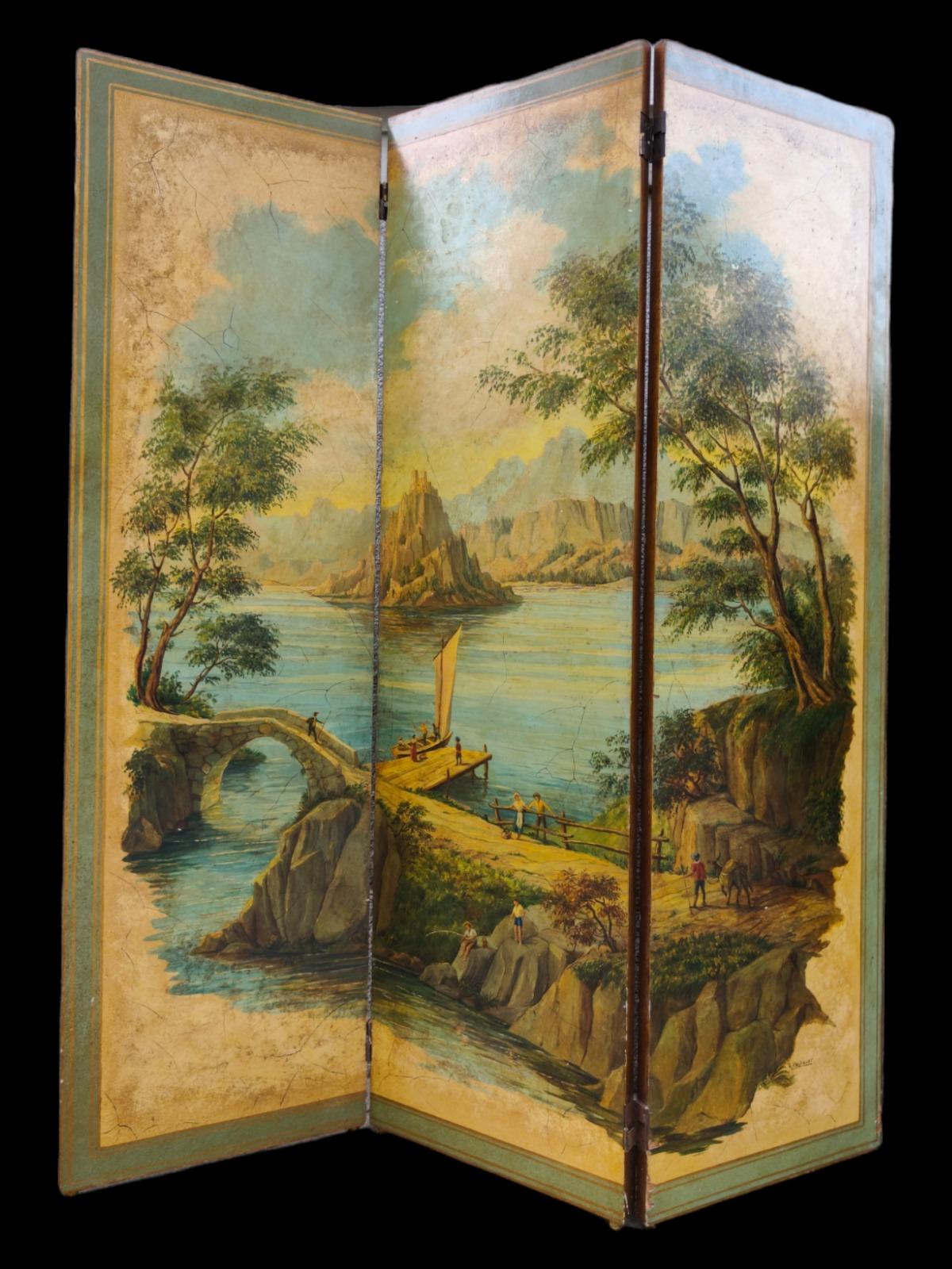 SIGNED HAND-PAINTED GERMAN SCREEN 20th Century 3