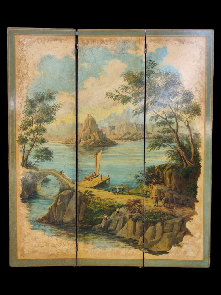 Wood SIGNED HAND-PAINTED GERMAN SCREEN 20th Century For Sale