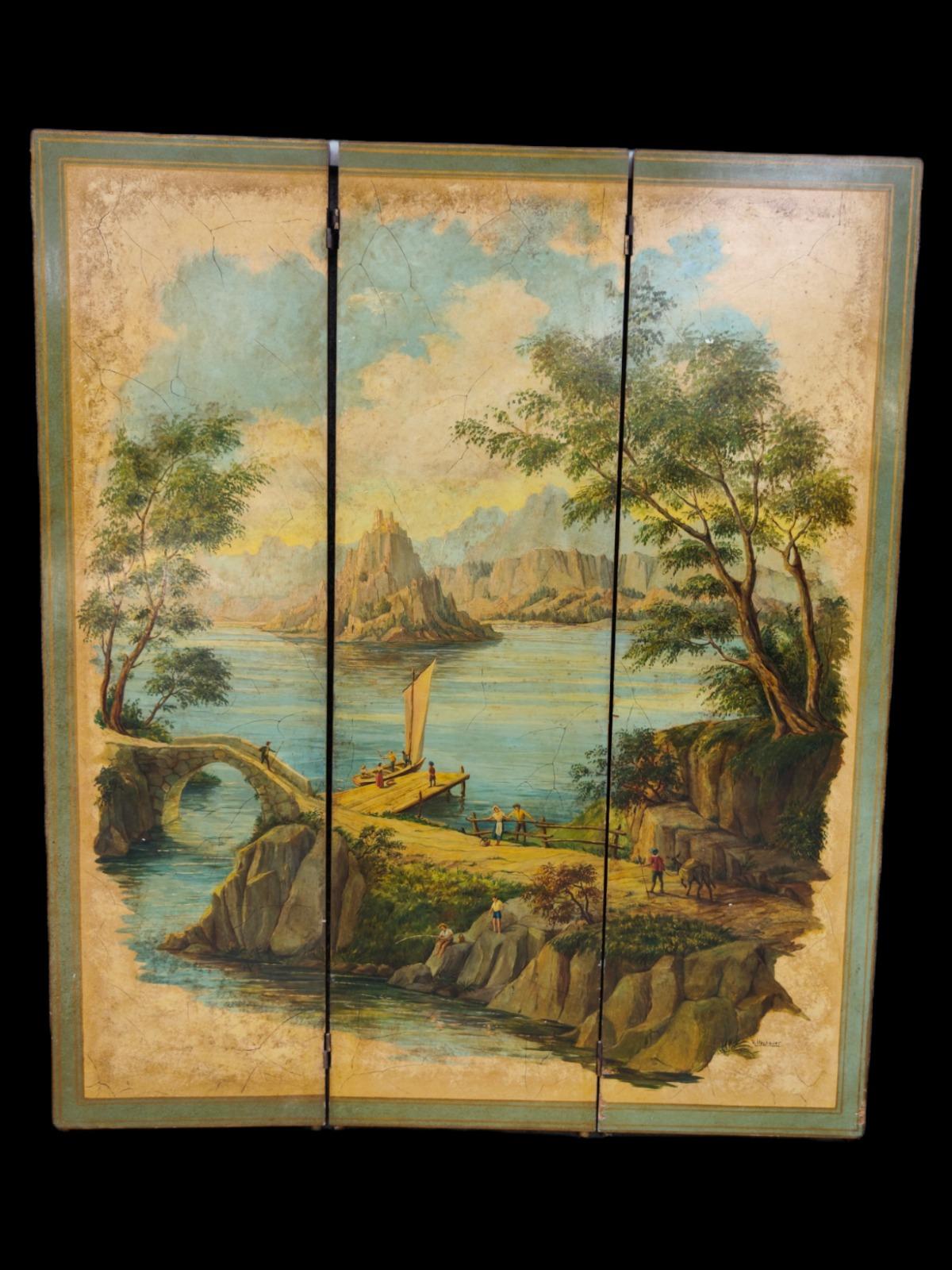 SIGNED HAND-PAINTED GERMAN SCREEN 20th Century 1