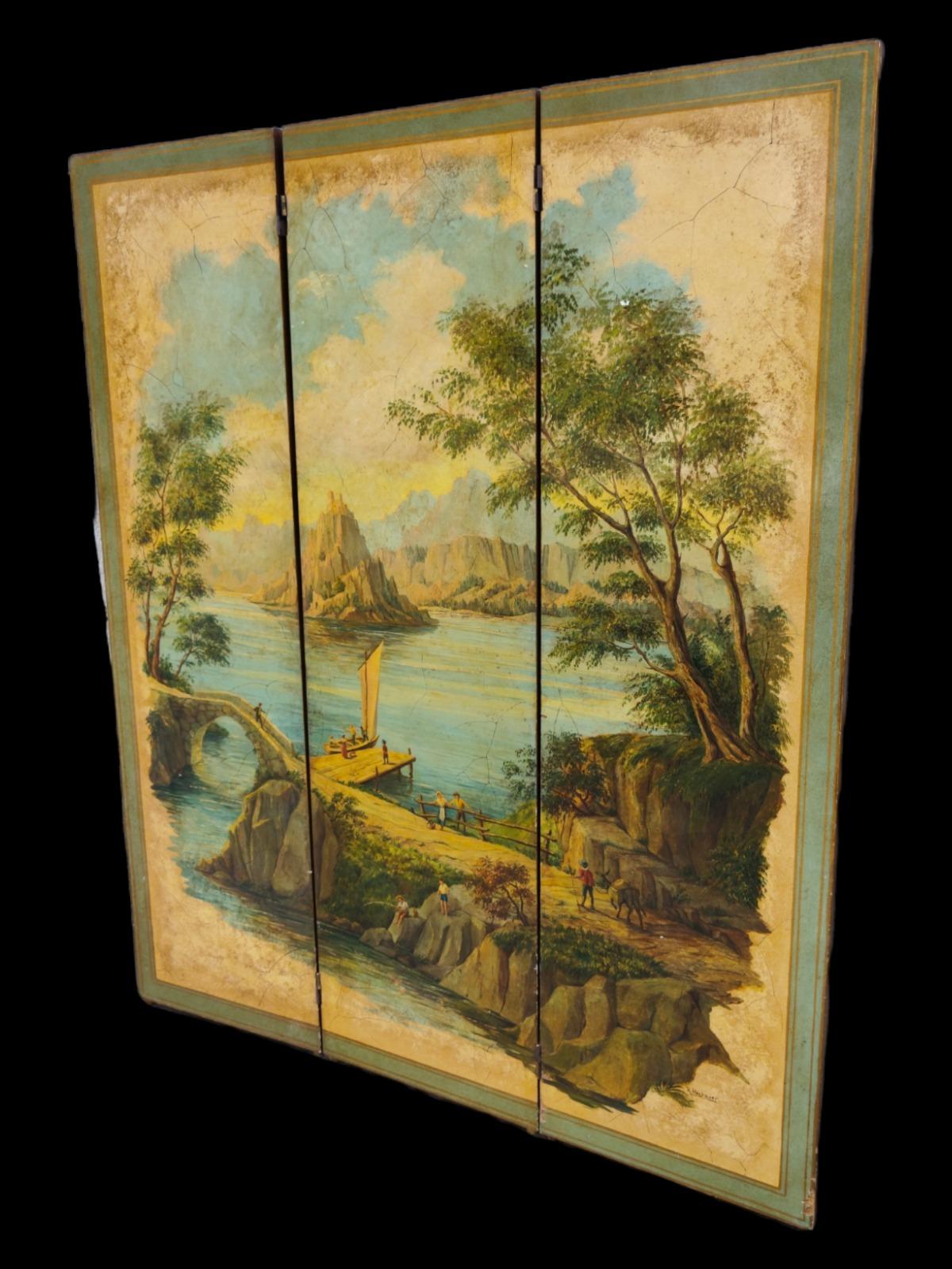 SIGNED HAND-PAINTED GERMAN SCREEN 20th Century 2