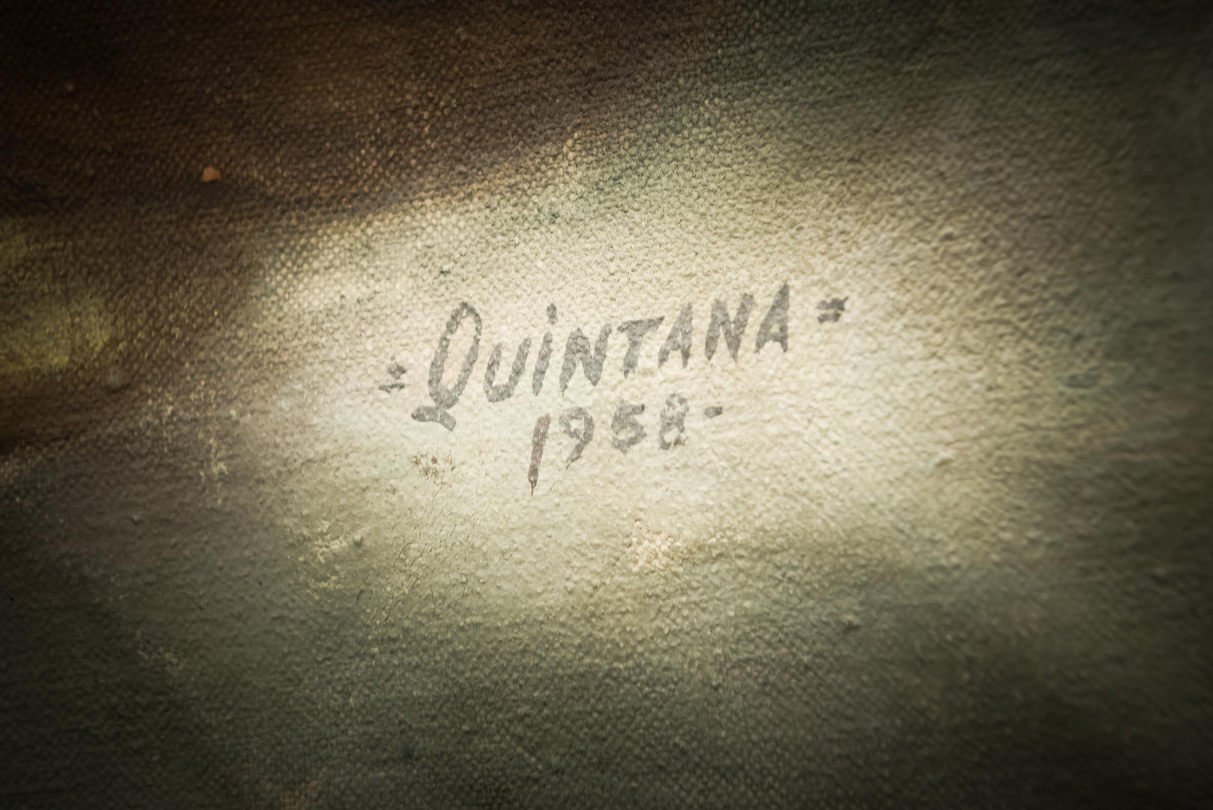 Banner hispanique religieux Quintana 1958 signé et peint à la main en vente 3