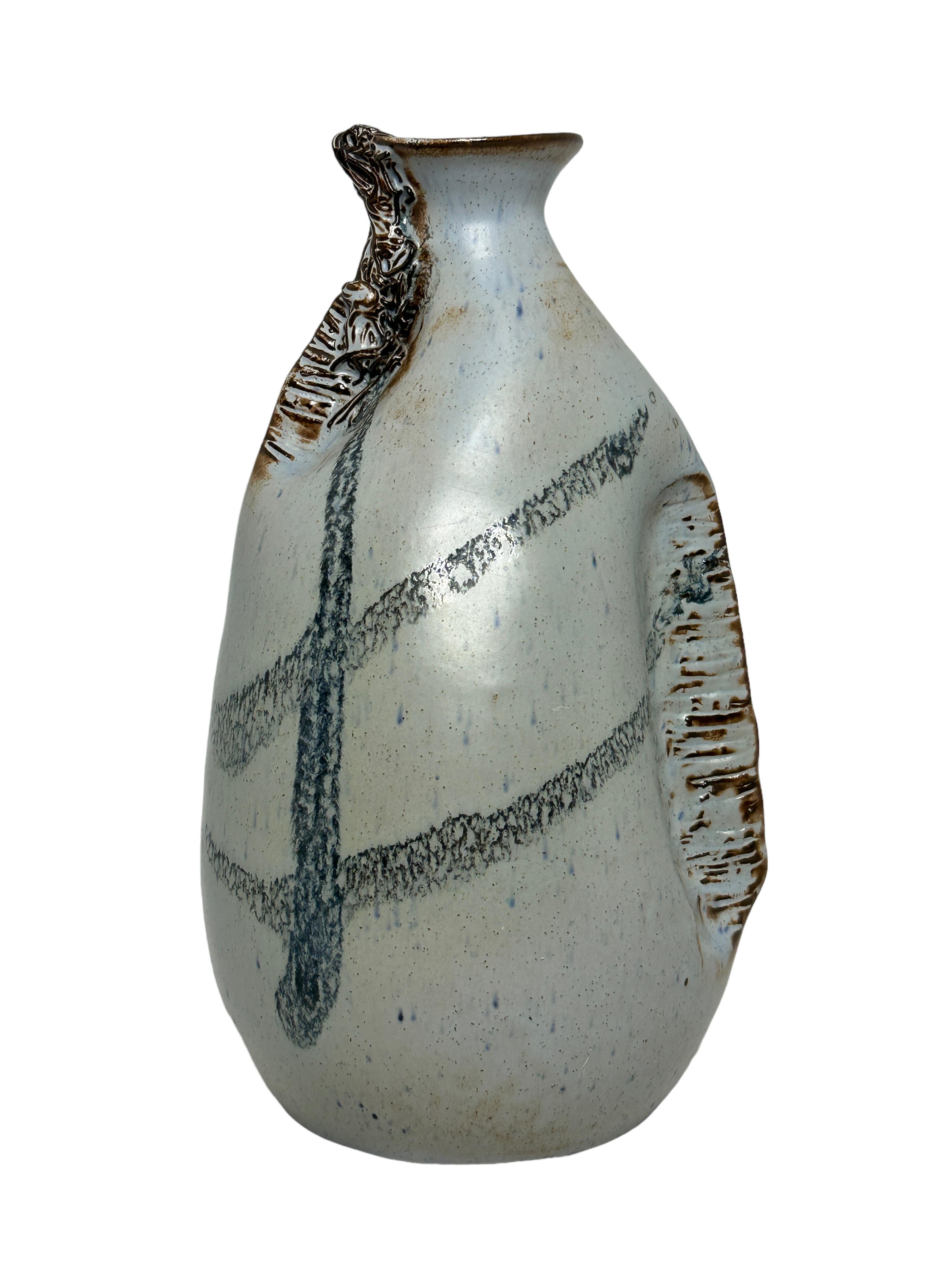 Mid-Century Modern Signed Hand-Painted Studio Art Pottery Sculpture Vase Vintage For Sale