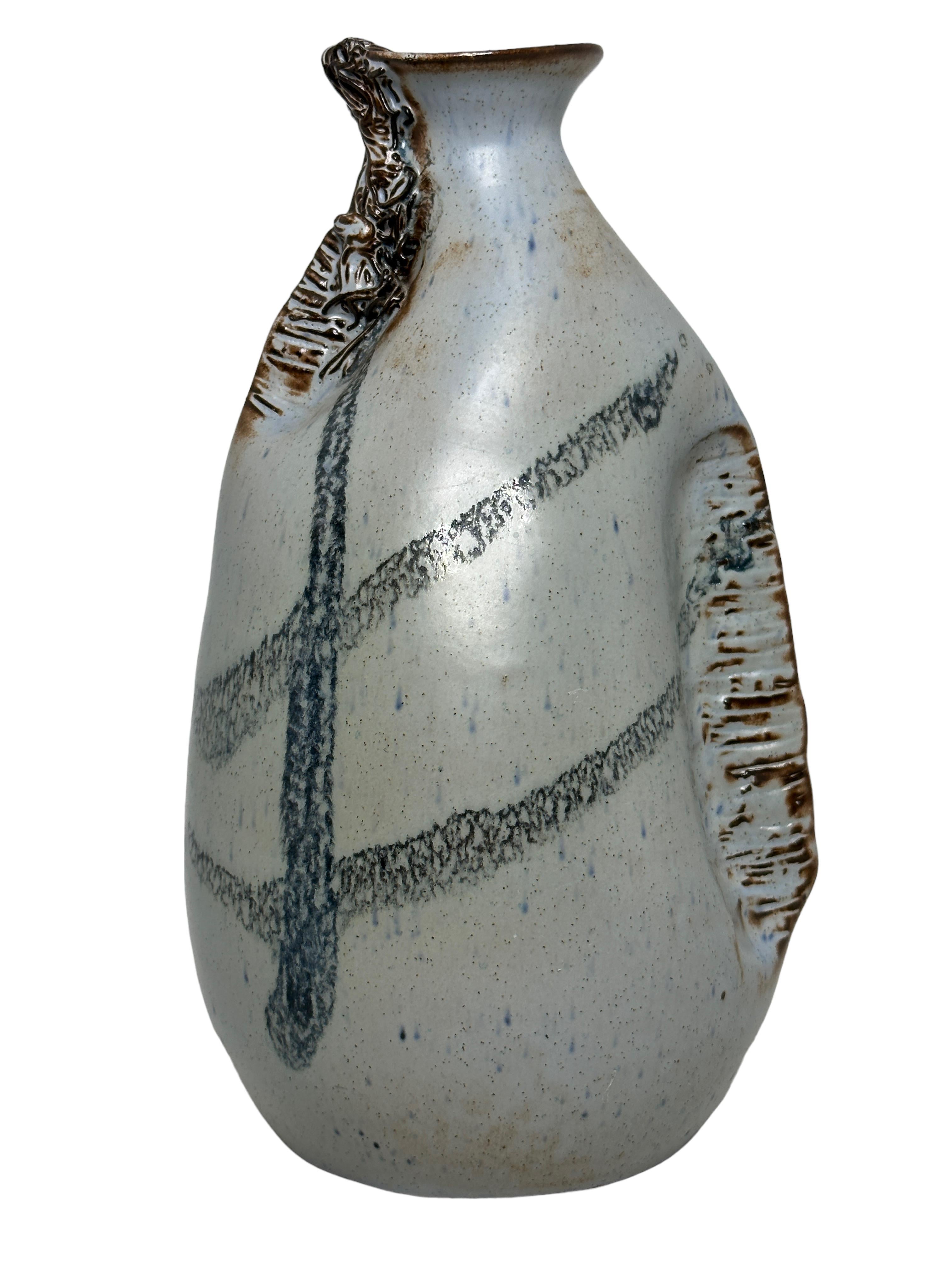 Greek Signed Hand-Painted Studio Art Pottery Sculpture Vase Vintage For Sale